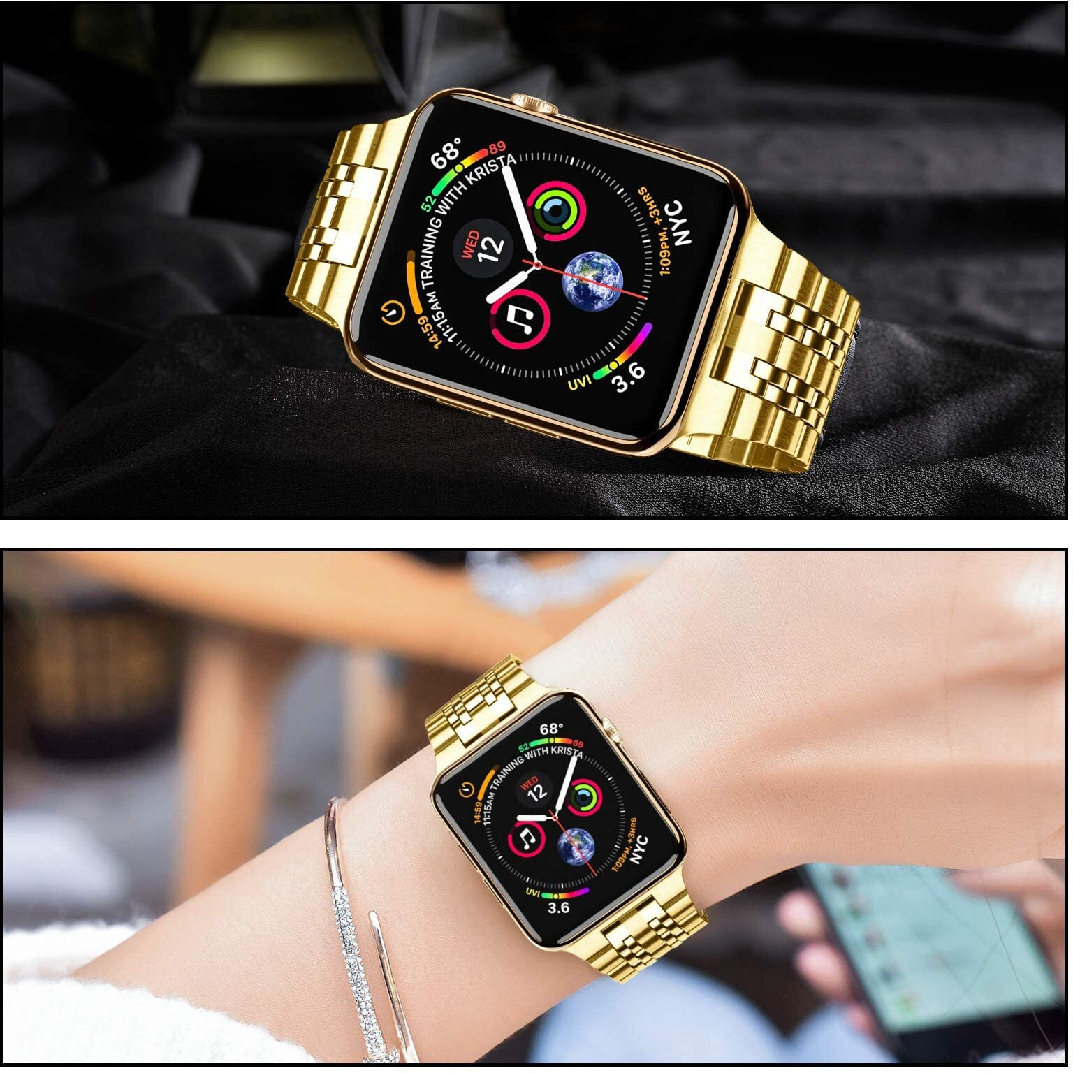 Miohhr Compatible With Apple Watch Band 38Mm 40Mm, Solid Stainless Steel Metal Strap For Iwatch Series 6 5 4 3 2 1 Se (Gold,38/40 Mm)