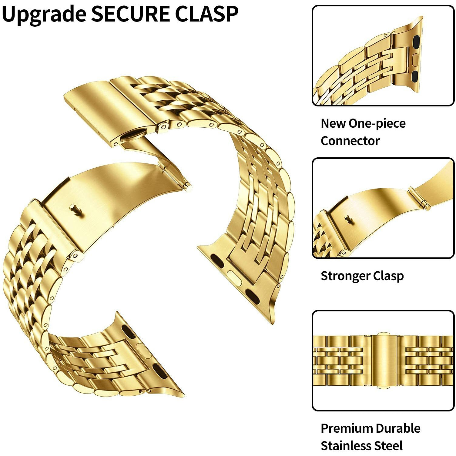 Miohhr Compatible With Apple Watch Band 38Mm 40Mm, Solid Stainless Steel Metal Strap For Iwatch Series 6 5 4 3 2 1 Se (Gold,38/40 Mm)