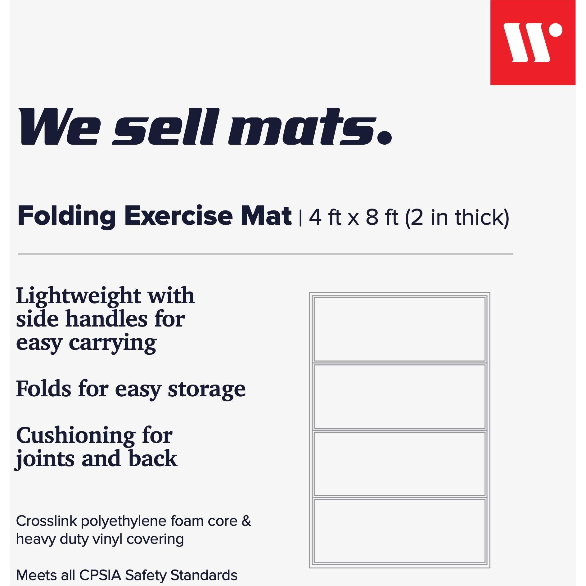 We Sell Mats - 4 Ft X 8 Ft X 2 In Premium Personal Fitness & Exercise Mat For Home Workout - Lightweight And Folds For Carrying - All Purpose Home Gym Mat - Thick Mat For Yoga, Pilates, Stretches