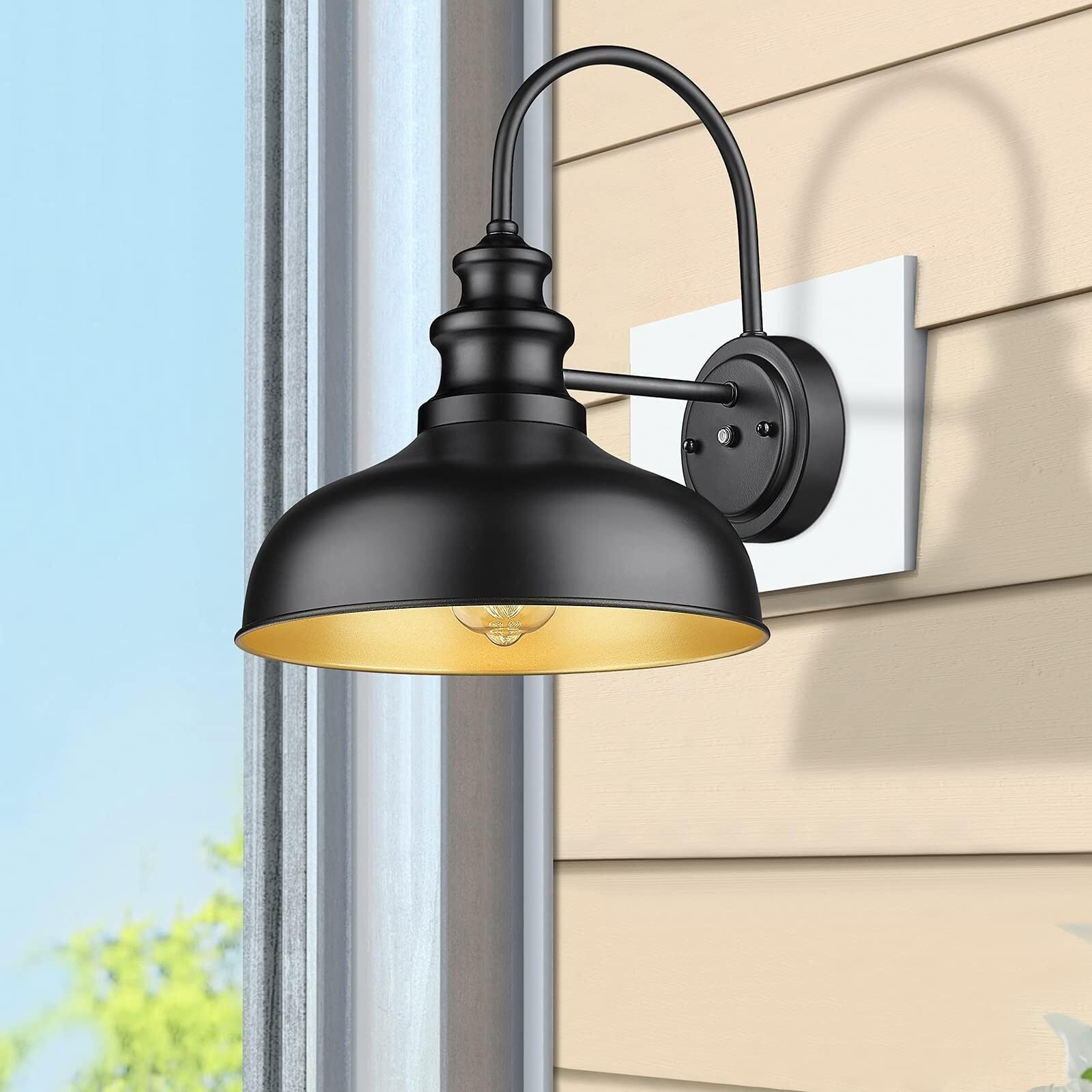 Bestshared Dusk To Dawn Sensor Farmhouse Gooseneck Barn Light, Outdoor Wall Sconce, Exeterior Wall Mount Lights, Outdoor Black Finish Lantern For Porch, Outdoor Wall Lantern(Black, 2 Pack)