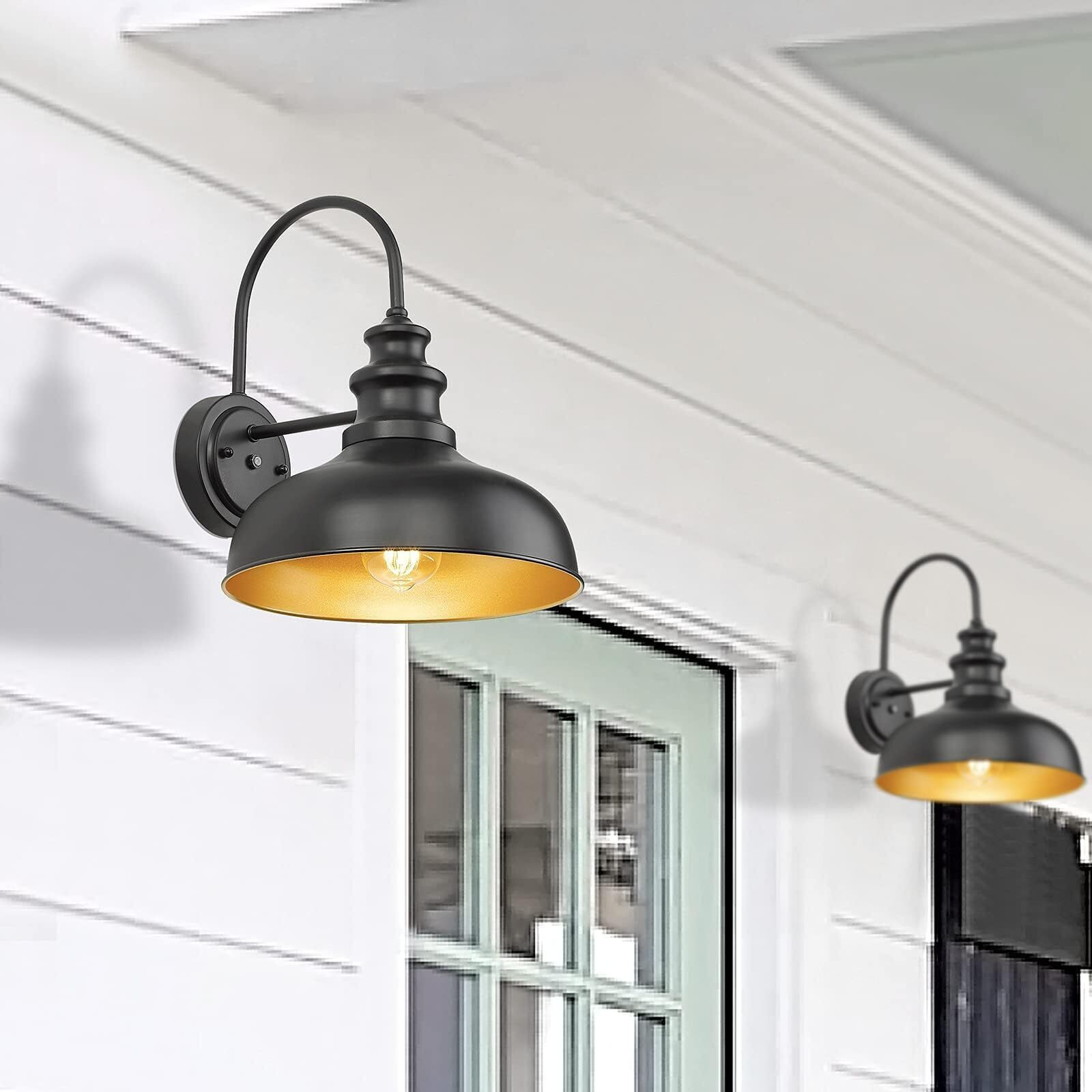 Bestshared Dusk To Dawn Sensor Farmhouse Gooseneck Barn Light, Outdoor Wall Sconce, Exeterior Wall Mount Lights, Outdoor Black Finish Lantern For Porch, Outdoor Wall Lantern(Black, 2 Pack)