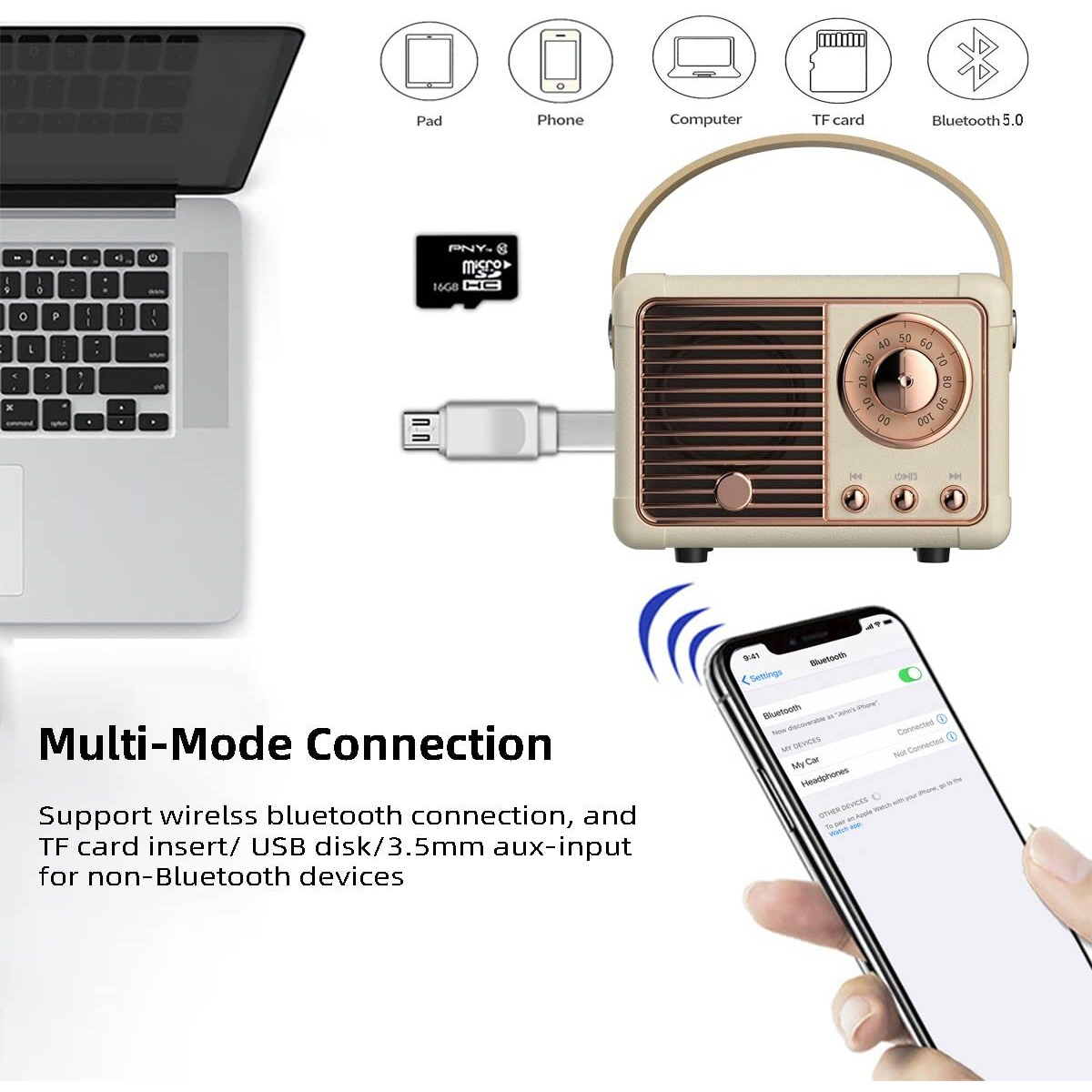 Baolira Retro Bluetooth Speaker Wireless Mini Speaker,Bluetooth Speaker With Crystal Clear Stereo Sound Rich Bass,Portable Bluetooth Speaker For Iphone,Android Devices And Tablet (Beige)