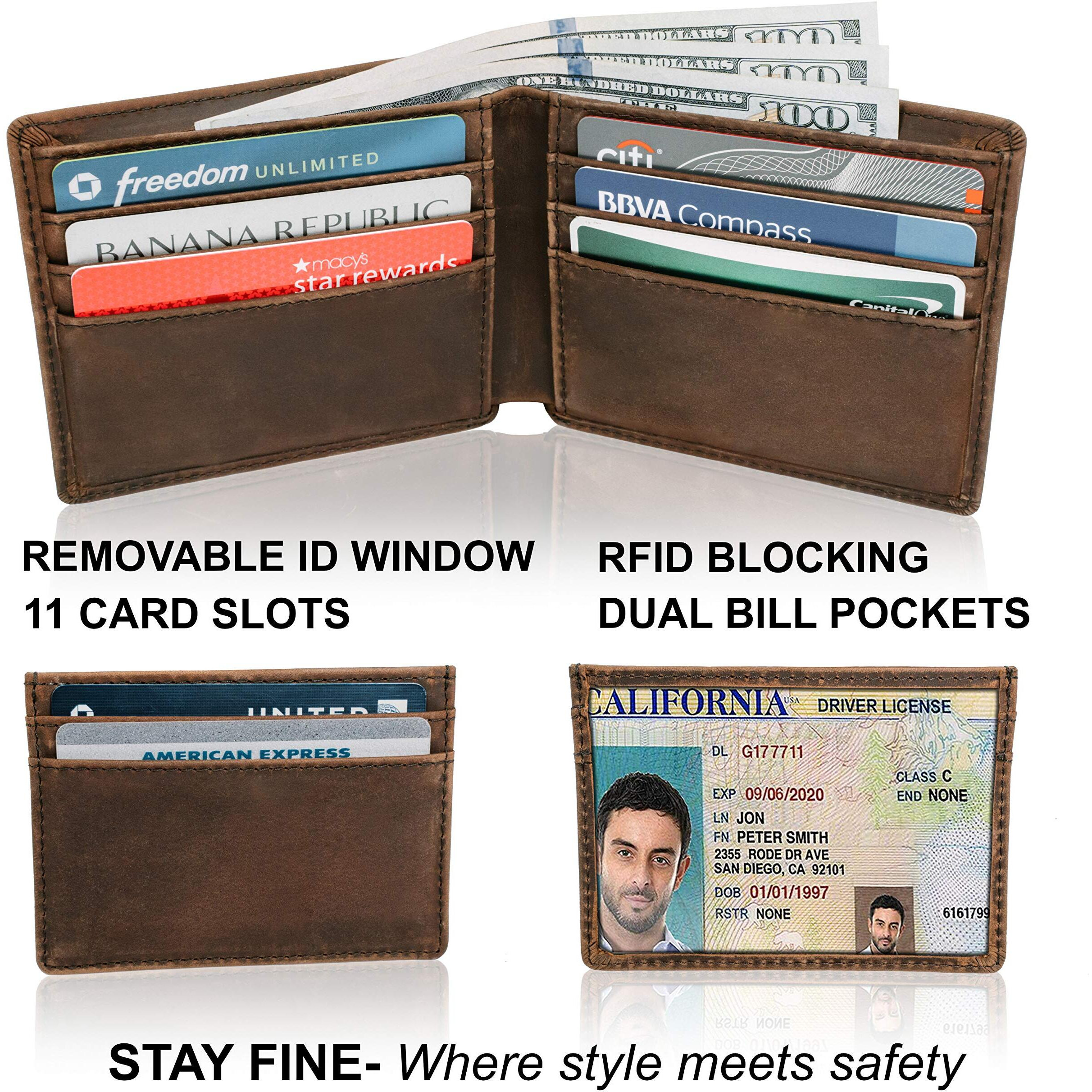 Leather Men's Rfid Bifold Wallet With Removable Slim Front Pocket Card Holder, Brown
