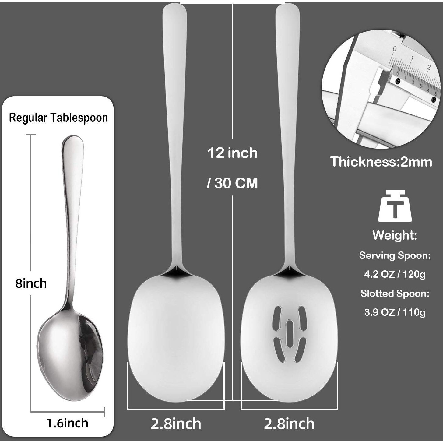 Soleader X-Large Serving Spoons Set, 12 Inch Slotted Spoon And Serving Spoon, Premium Spoons Silverware, Cooking Spoon, Pasta Spoon, Mixing Spoon, Foodgrade 18/8 Stainless Steel, Pack Of 2