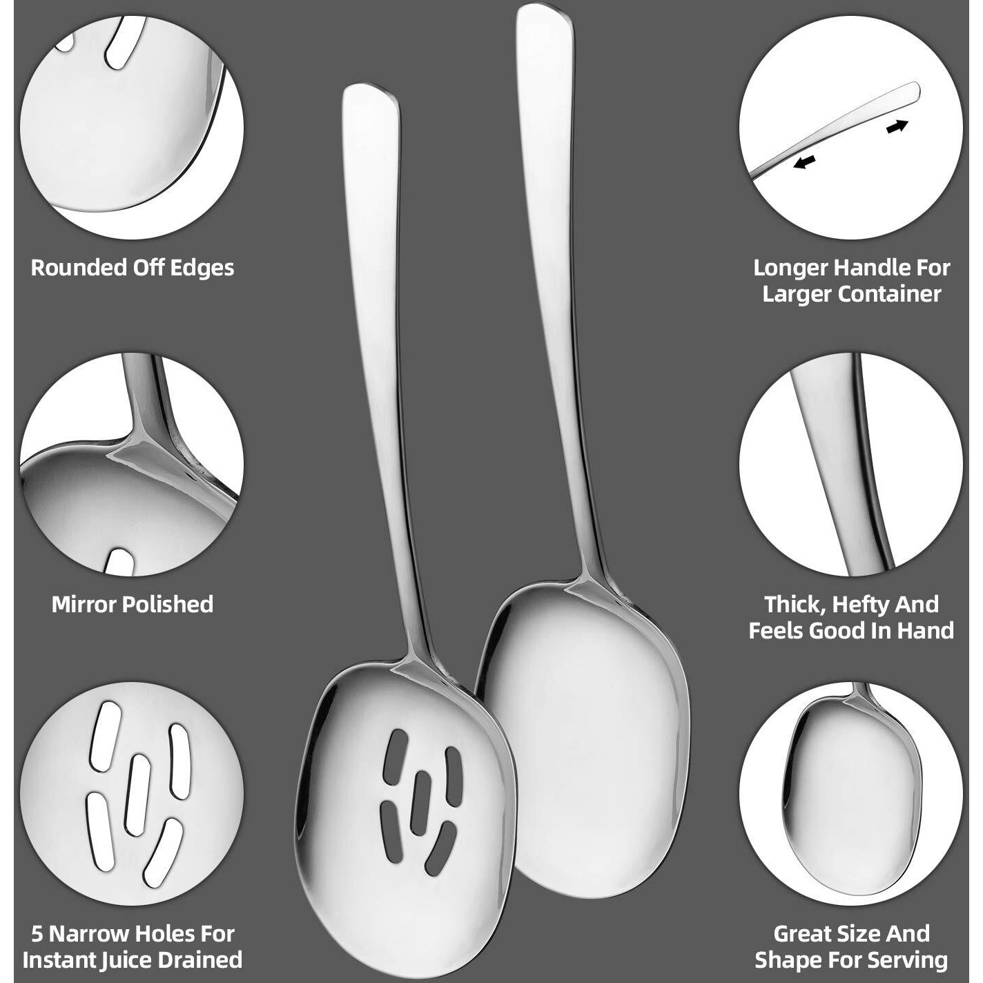 Soleader X-Large Serving Spoons Set, 12 Inch Slotted Spoon And Serving Spoon, Premium Spoons Silverware, Cooking Spoon, Pasta Spoon, Mixing Spoon, Foodgrade 18/8 Stainless Steel, Pack Of 2