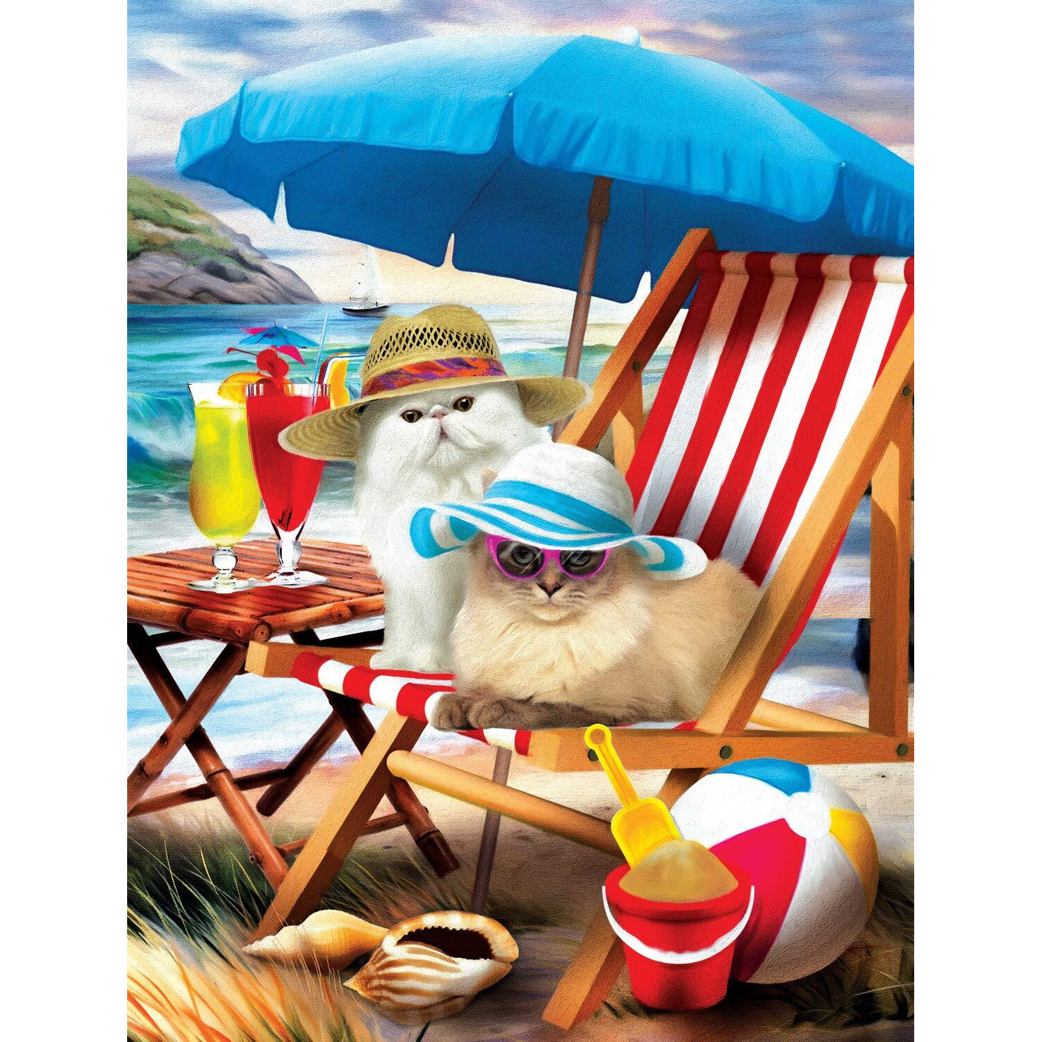 Sunsout Inc - Beach Cats - 300 Pc Jigsaw Puzzle By Artist Tom Wood - Finished Size 18"" X 24"" - Mpn 28865