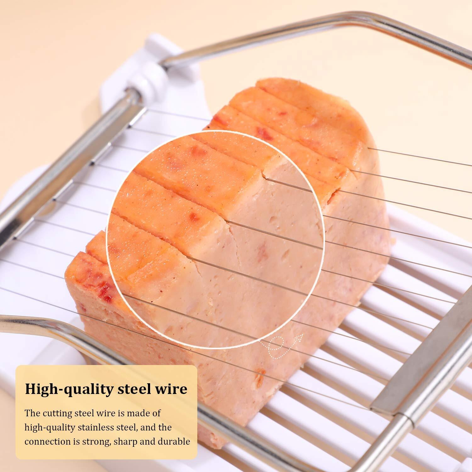 Nvted Luncheon Meat Slicer, Boiled Egg Fruit Soft Cheese Slicer Cutter, Stainless Steel Wires, Cuts 10 Slices (White)