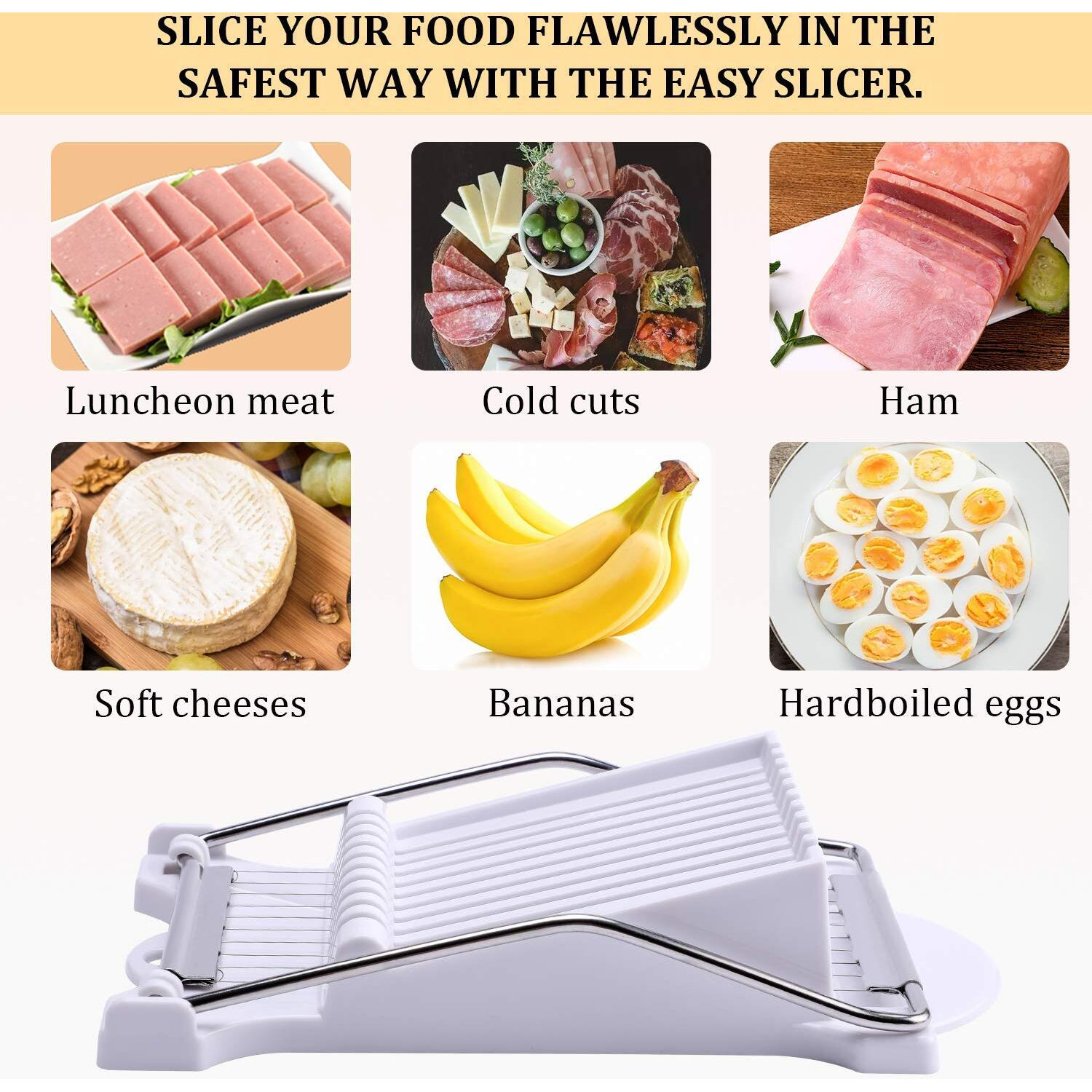 Nvted Luncheon Meat Slicer, Boiled Egg Fruit Soft Cheese Slicer Cutter, Stainless Steel Wires, Cuts 10 Slices (White)