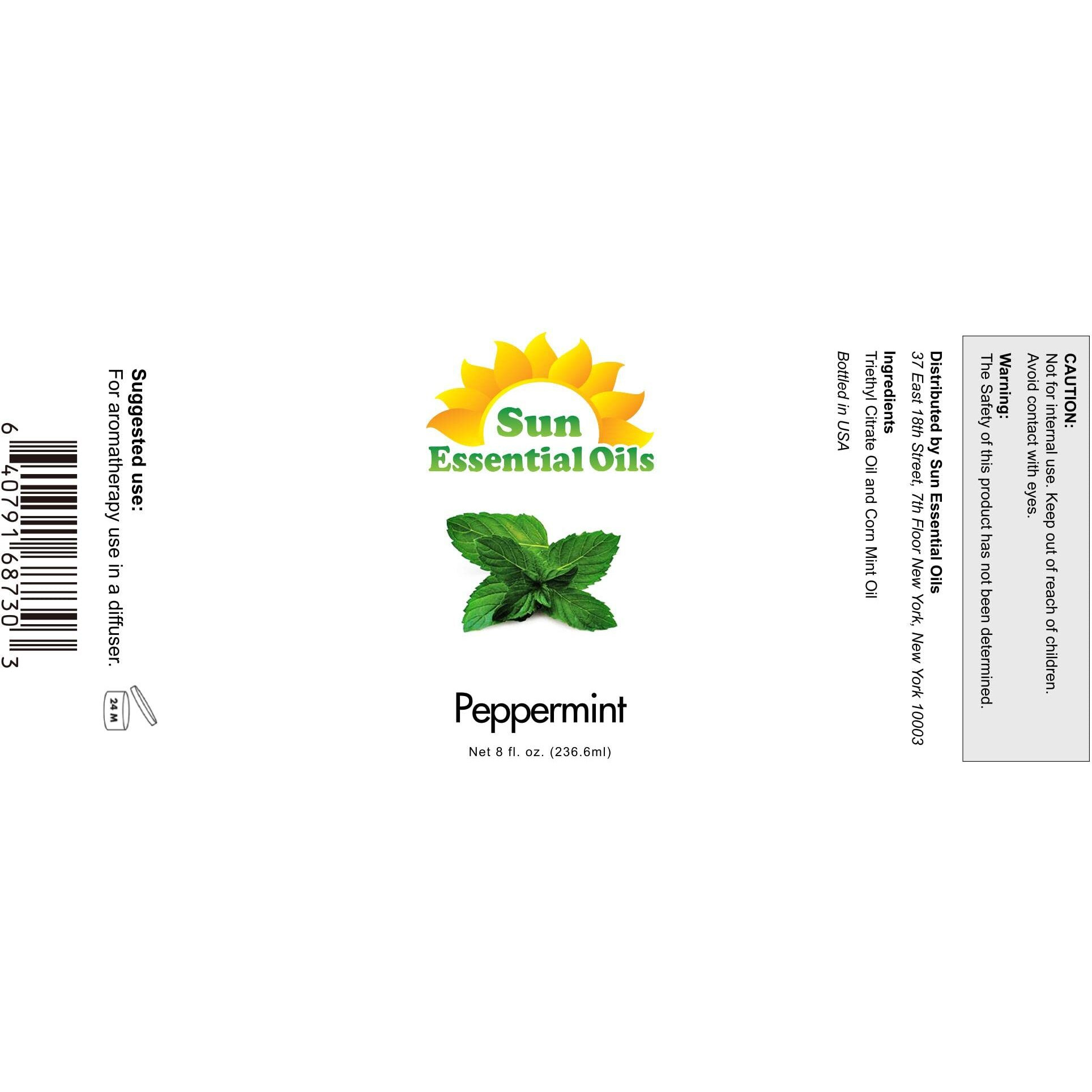 Sun Essential Oils 8Oz - Peppermint Essential Oil - 8 Fluid Ounces - Aromatherapy Essential Oils - Peppermint Essential Oil For Diffuser - Mint Essential Oil