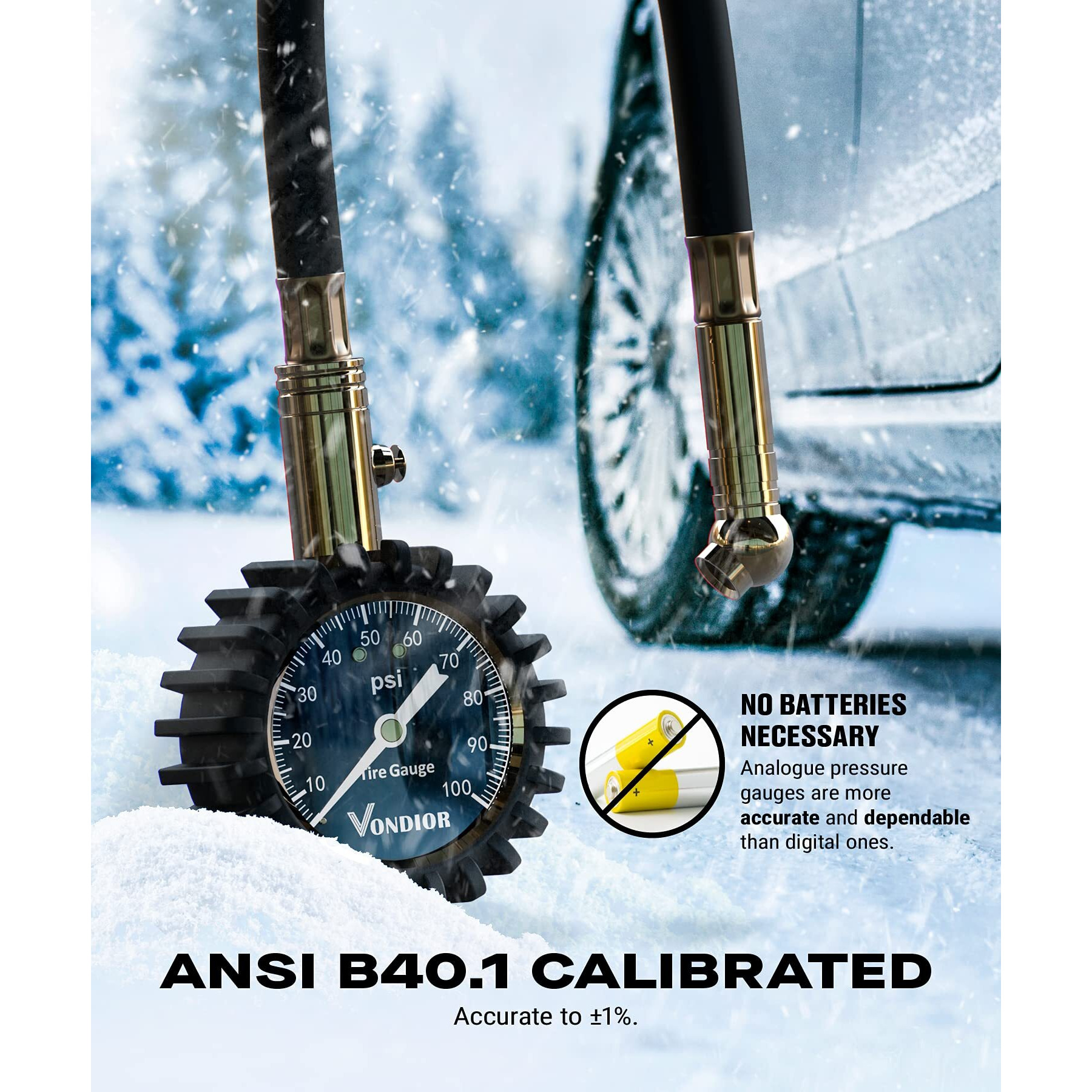 Vondior Heavy Duty Tire Pressure Gauge With Large Glow Dial - Ansi Certified For Cars And Trucks, Easy-Read And Stocking Stuffer For Men