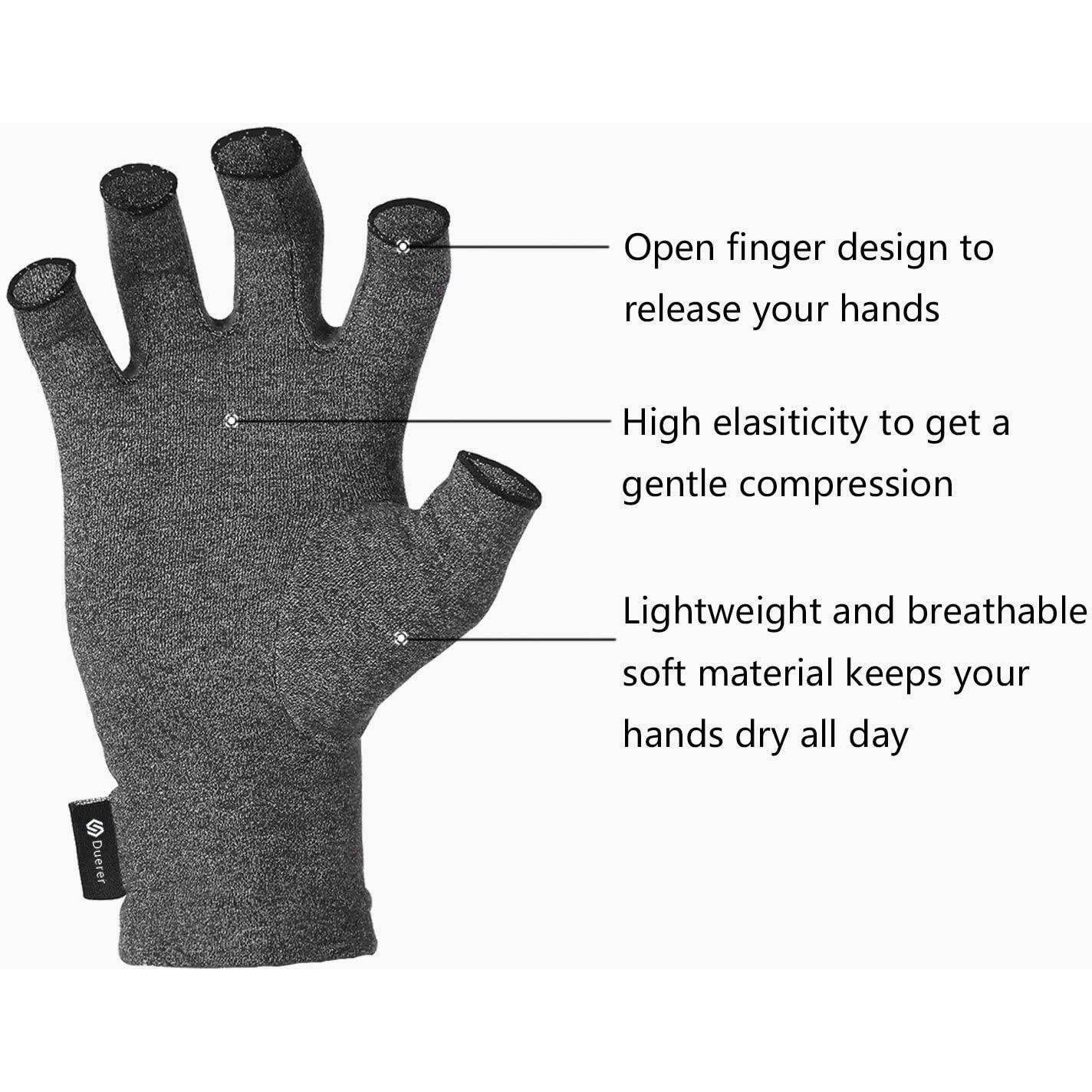 Duerer Arthritis Compression Gloves Women Men For Rsi, Carpal Tunnel, Rheumatiod, Tendonitis, Fingerless Gloves For Computer Typing And Dailywork (Gray, M)