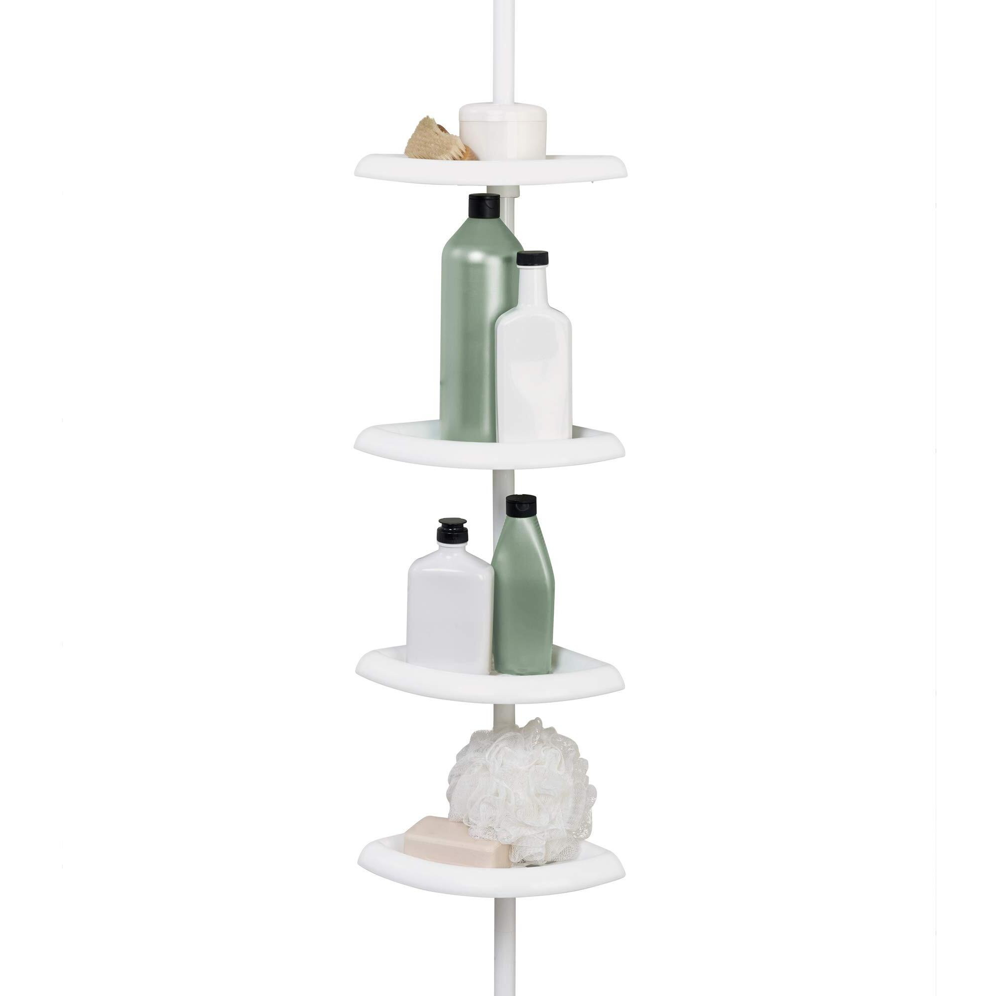 Zenna Home Tension Pole Shower Caddy, 4 Shelves, Adjustable, 60 To 97 Inch, White