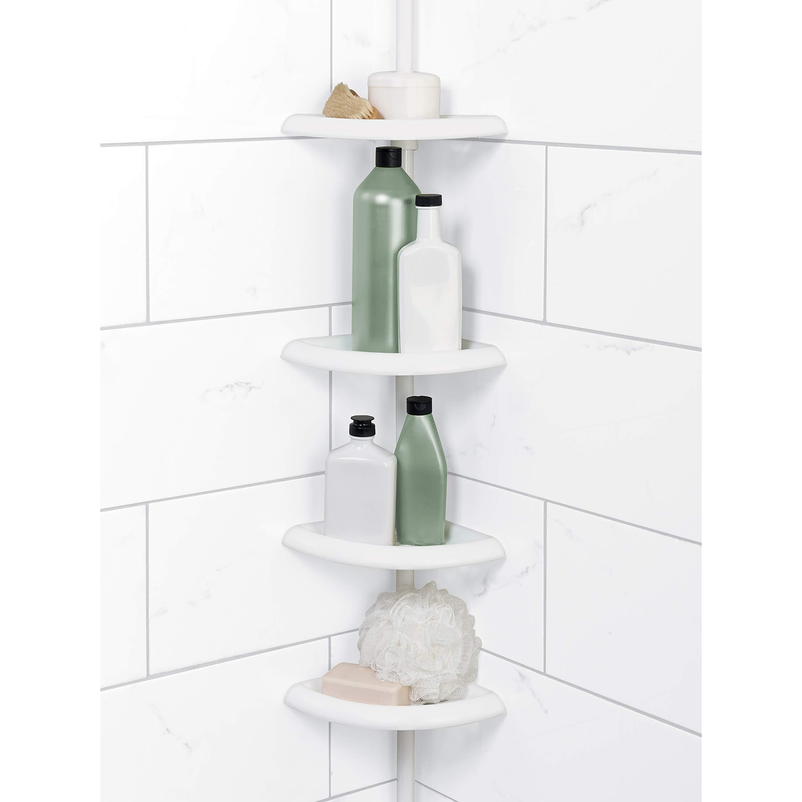 Zenna Home Tension Pole Shower Caddy, 4 Shelves, Adjustable, 60 To 97 Inch, White