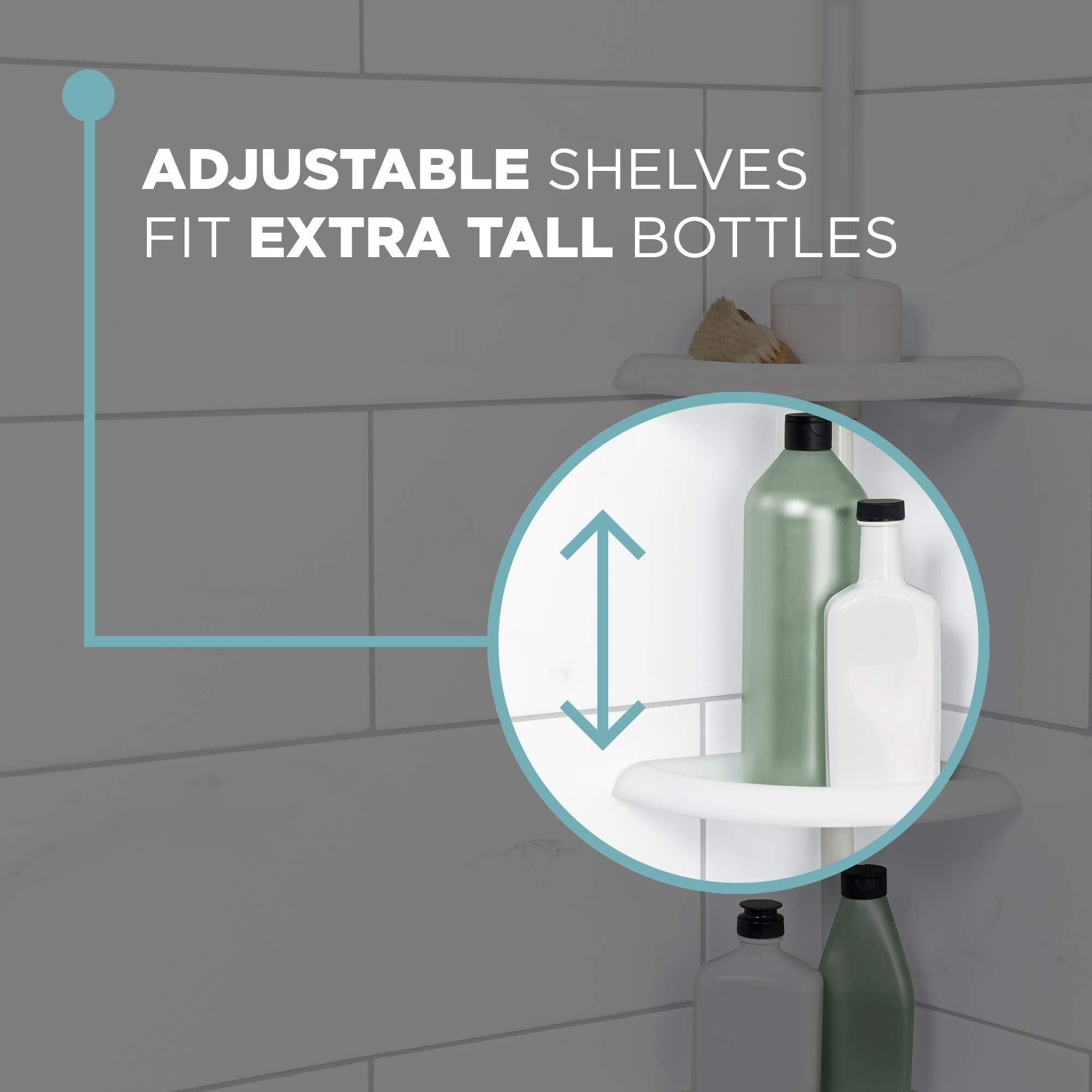 Zenna Home Tension Pole Shower Caddy, 4 Shelves, Adjustable, 60 To 97 Inch, White