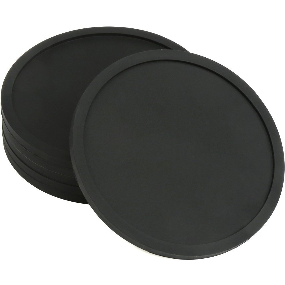 H&S Non Slip Silicone Drink Coasters - Set Of 6 - Large Black Cup Coaster Set For Outdoor & Indoor Drinks - Anti Stain & Heat Resistant - Cup Table Pads - Cup Place Mat - Drink Coasters Plain