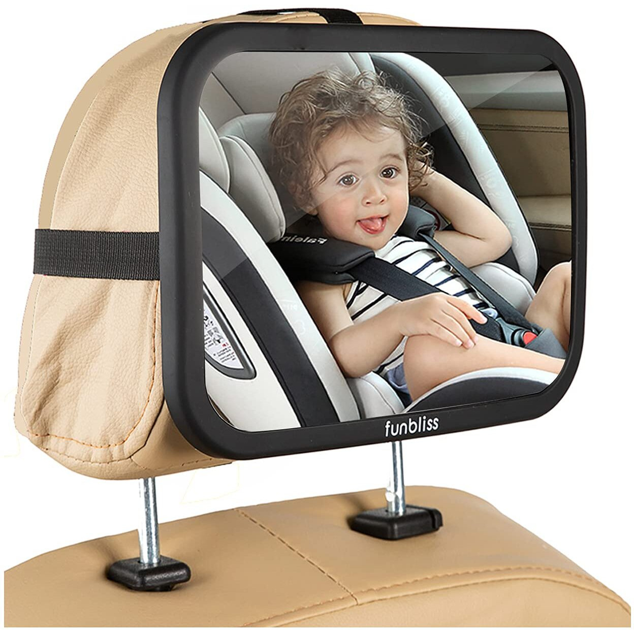 Baby Car Mirror Most Stable Backseat Mirror With Premium Matte Finish-Super Clear Pmma Material Mirror-Safe, Secure And Shatterproof,Black