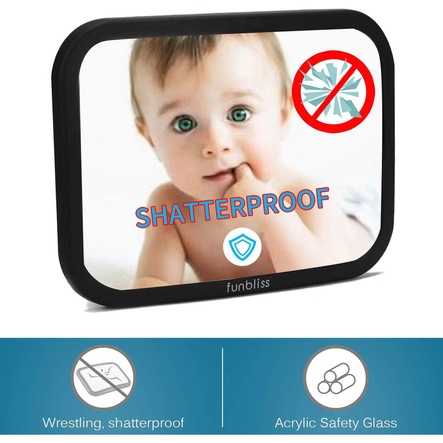 Baby Car Mirror Most Stable Backseat Mirror With Premium Matte Finish-Super Clear Pmma Material Mirror-Safe, Secure And Shatterproof,Black