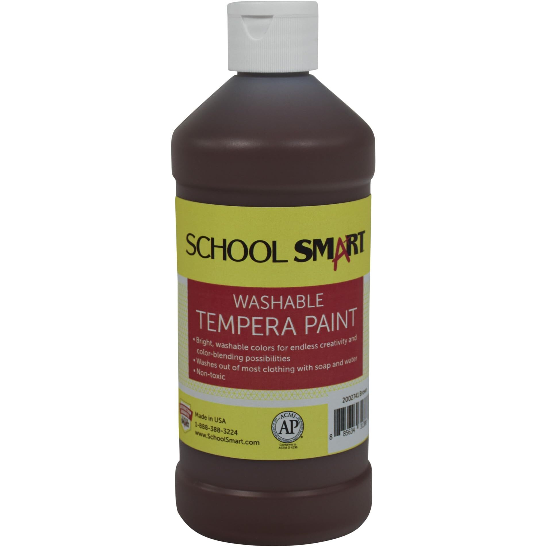 School Smart Washable Tempera Paint, Brown, 1 Pint Bottle