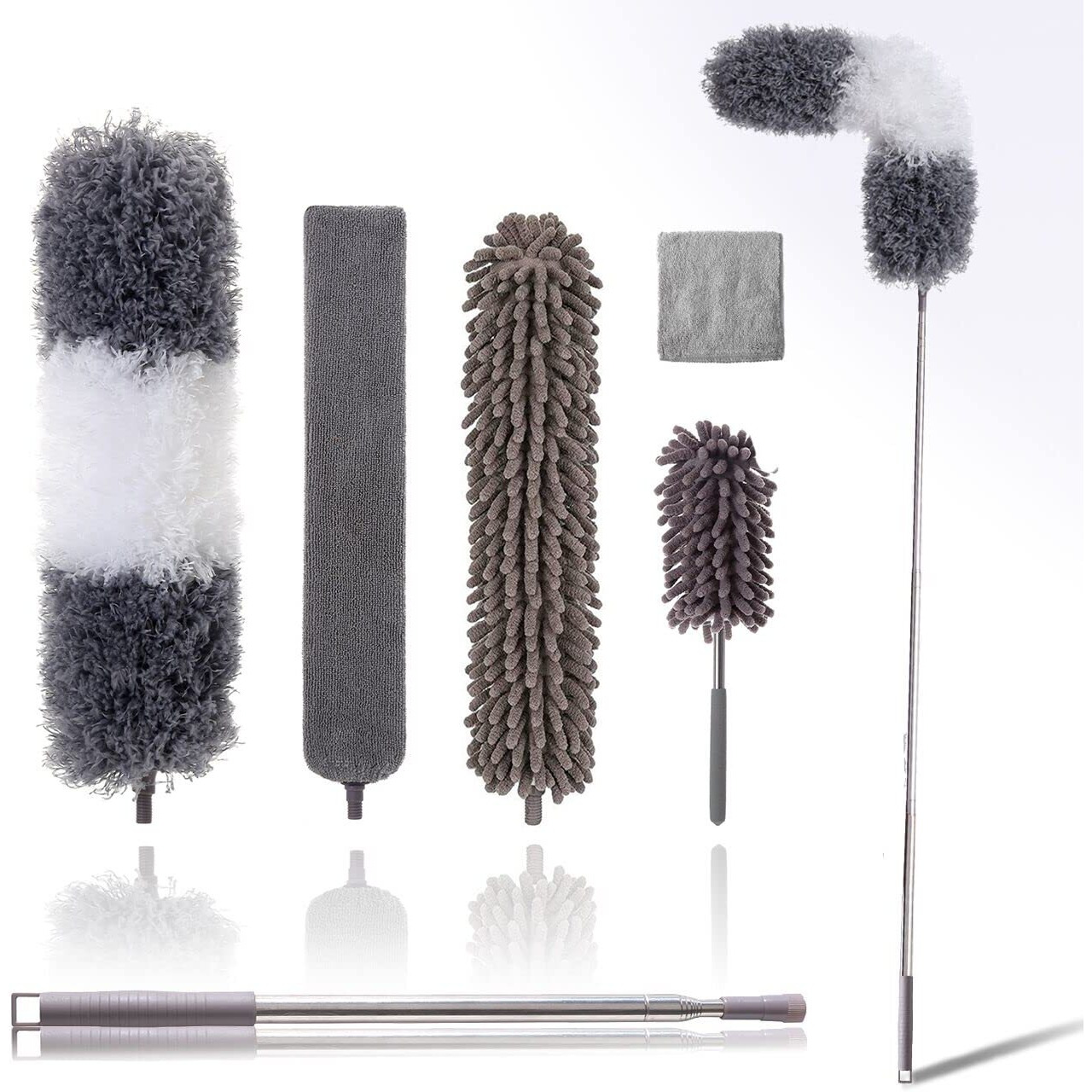 Microfiber Duster Kit For High Ceiling (6Pcs), Extendable Dusters For Cleaning With 100"" Extension Pole, Long Feather Duster For Fan/Car, House Cleaning Tool Kit By Oosofitt