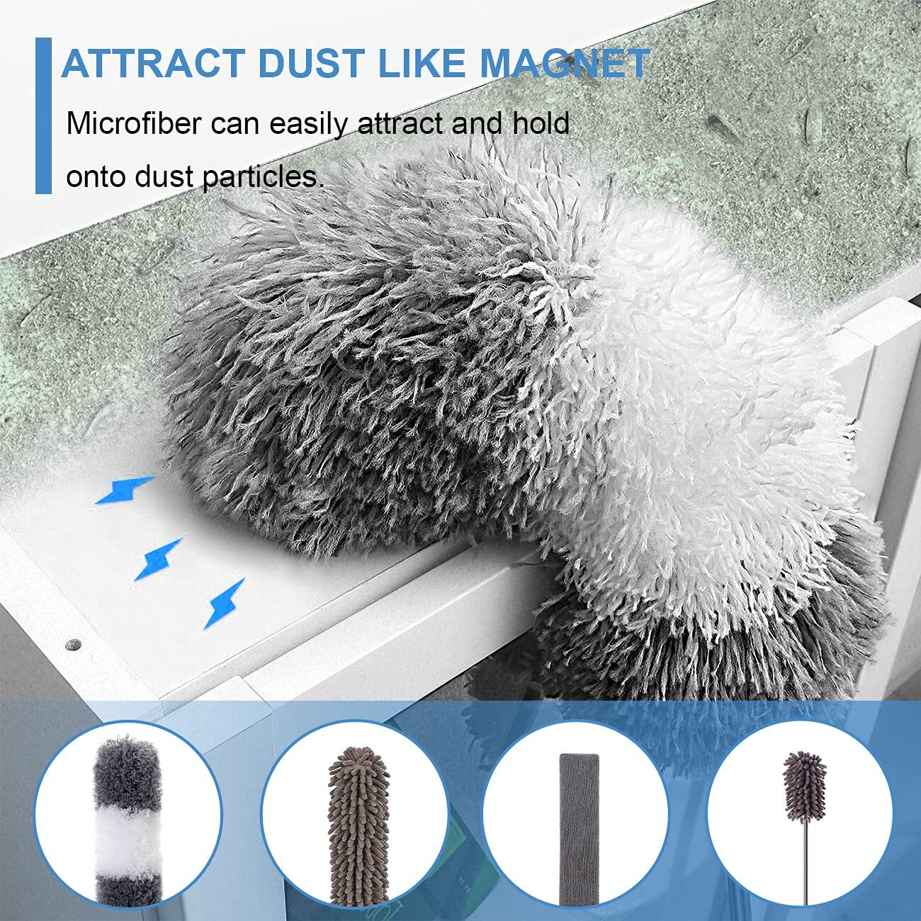 Microfiber Duster Kit For High Ceiling (6Pcs), Extendable Dusters For Cleaning With 100"" Extension Pole, Long Feather Duster For Fan/Car, House Cleaning Tool Kit By Oosofitt
