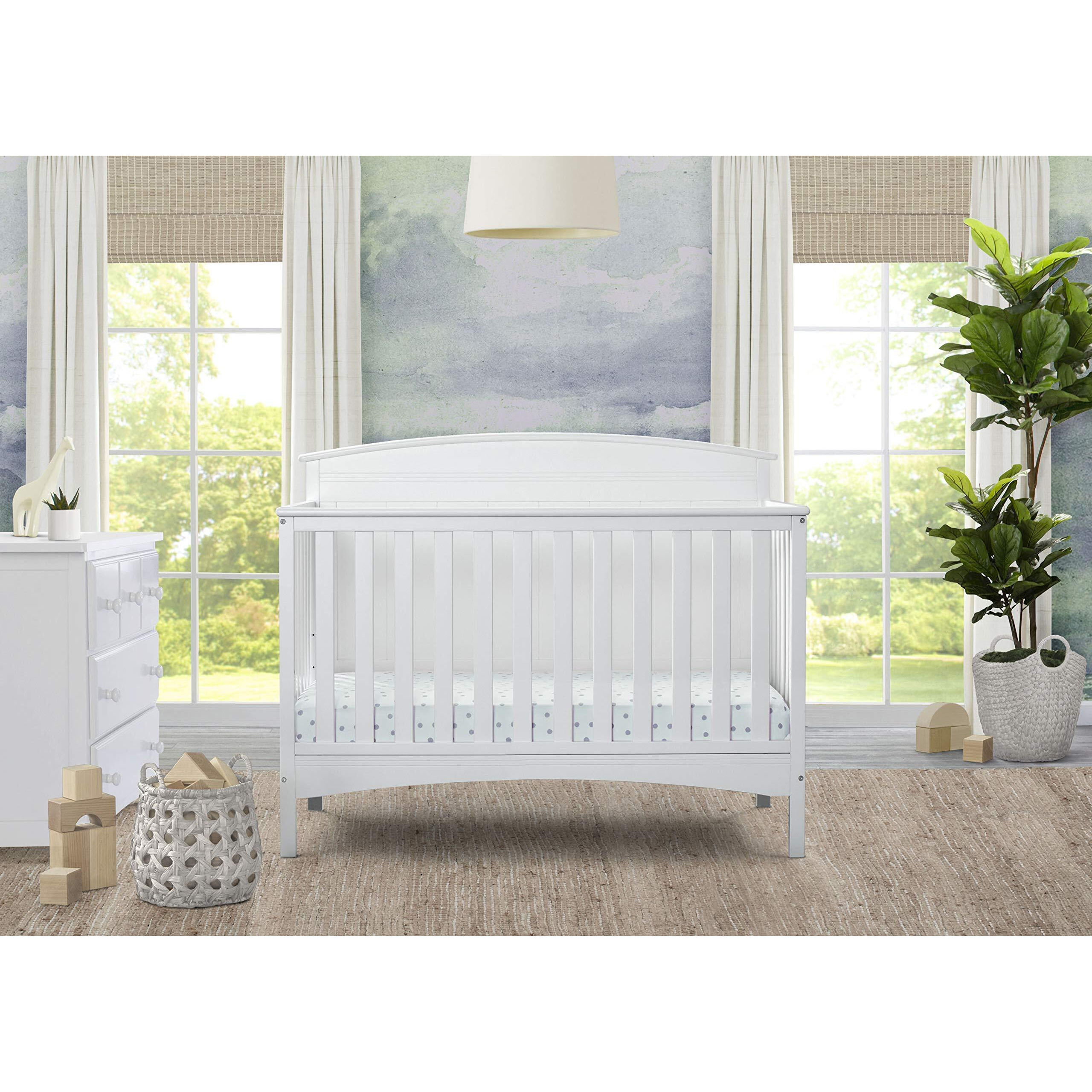Delta Children Archer Solid Panel 4-In-1 Convertible Baby Crib - Greenguard Gold Certified, Bianca White