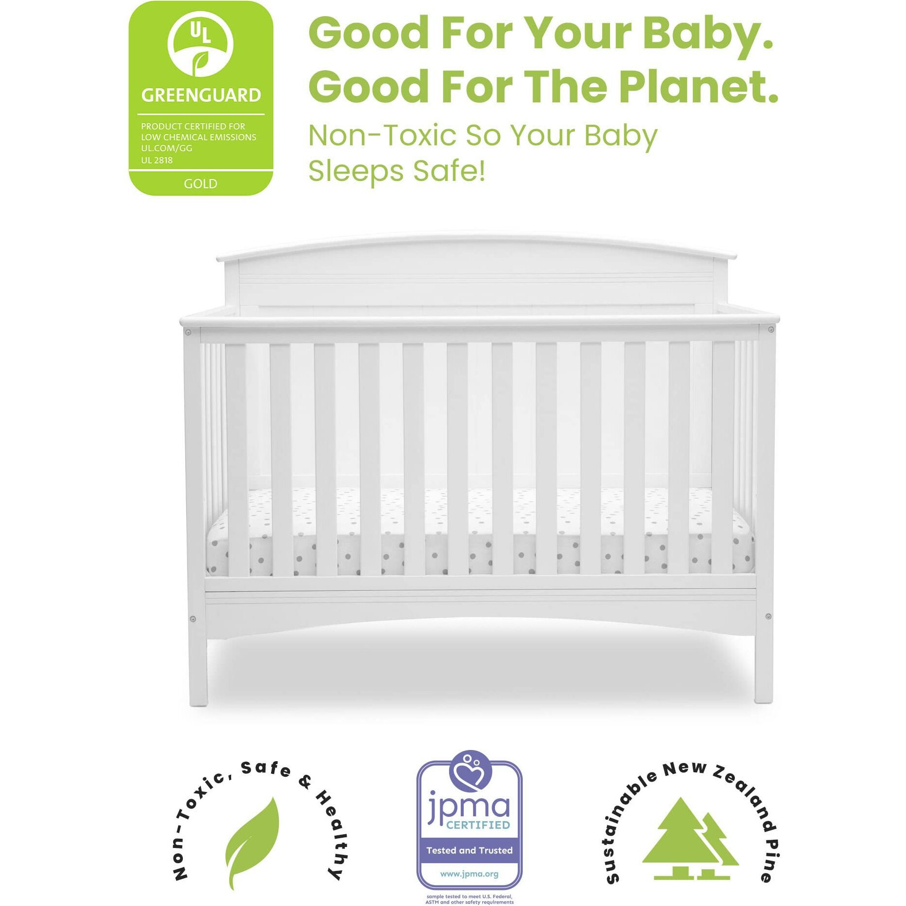 Delta Children Archer Solid Panel 4-In-1 Convertible Baby Crib - Greenguard Gold Certified, Bianca White