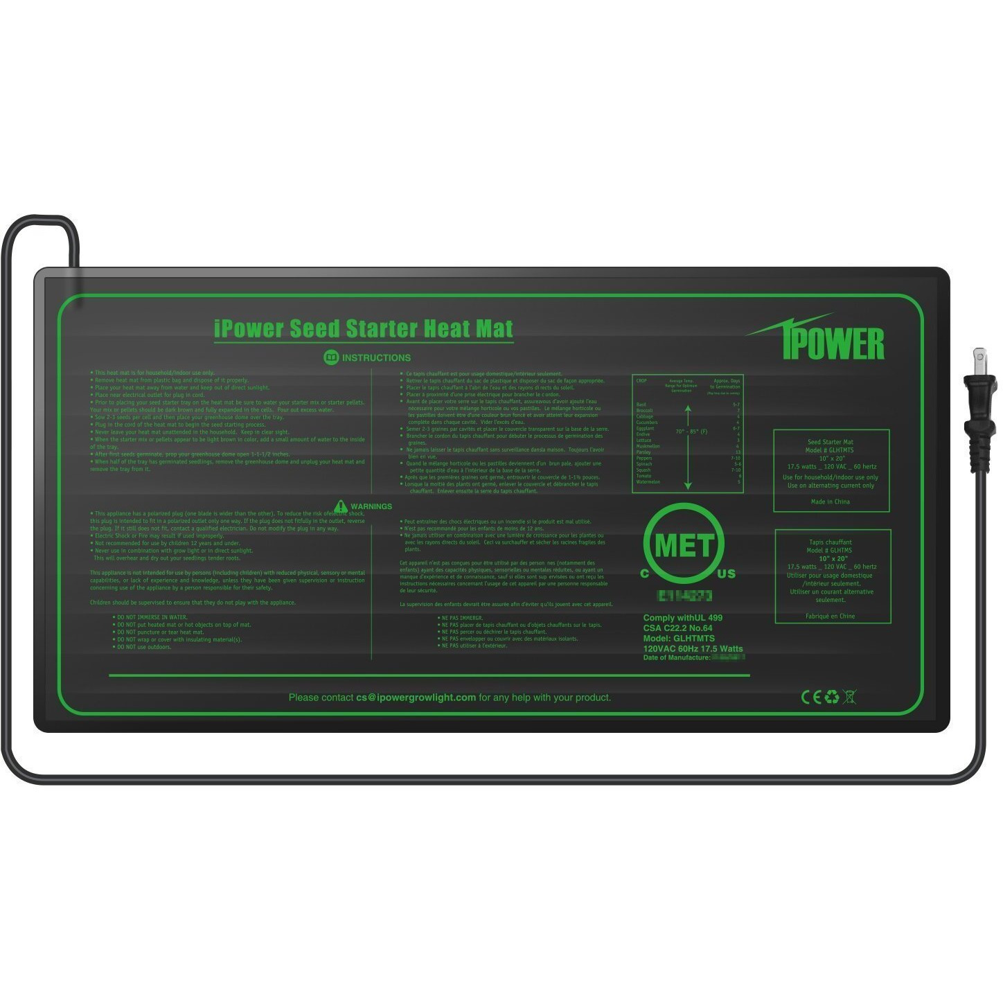 Ipower 10"" X 20"" Warm Hydroponic Seedling Heat Mat And Digital Thermostat Combo Set For Seed Germination, 10"" X 20.5"" & Control, Black