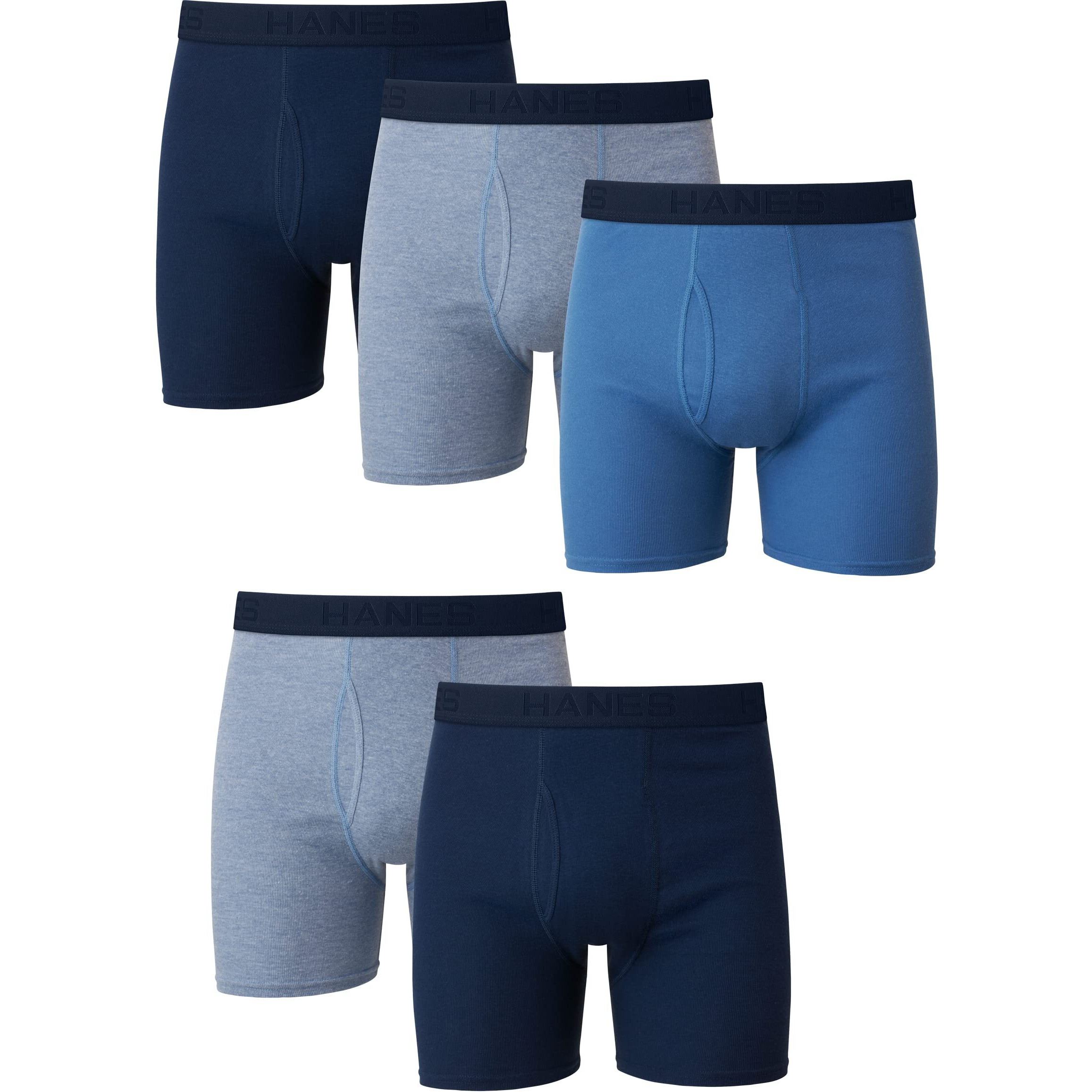 Hanes Ultimate Mens Tagless - Multiple Colors (Blues, Assorted) Boxer Briefs, 5 Pack Assorted, Large Us