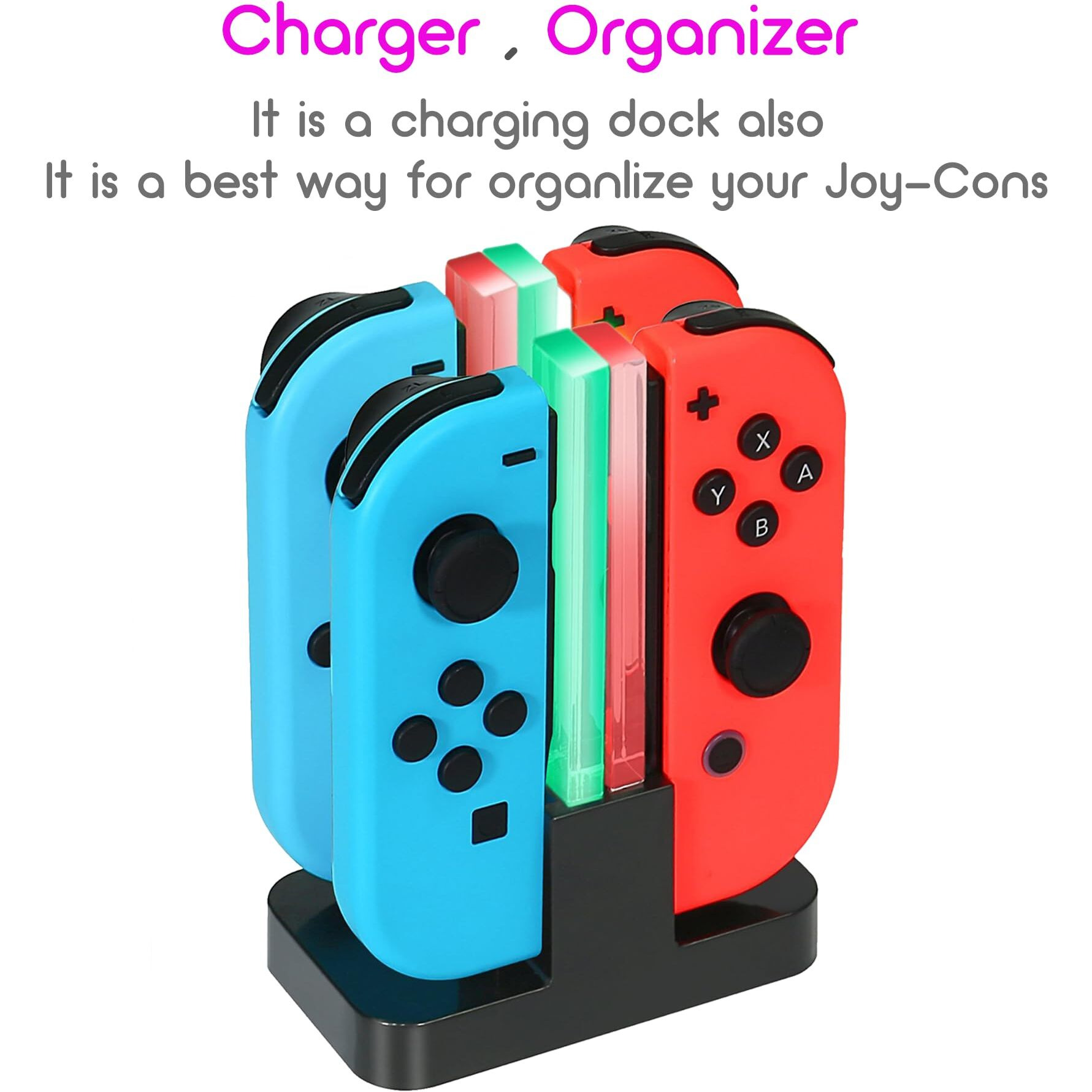 Innvo Power Dock -Switch Joycon Charger, 4 In 1 Charging Dock For Nintendo Controller, Fast Charging Station, Usb C Charge Cable Included Black