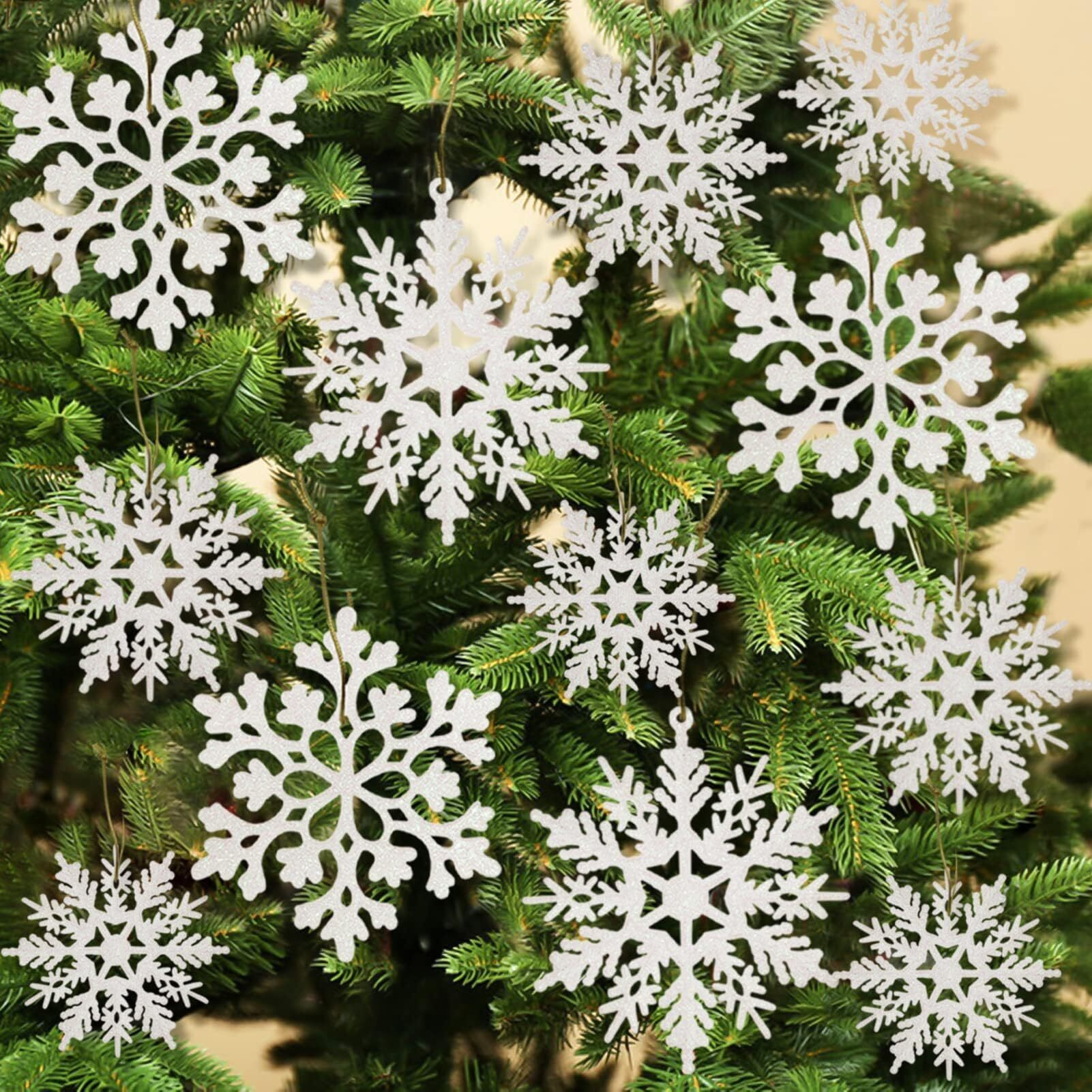36Pcs Snowflakes-Christmas Tree Decorations, Snowflake Ornaments For Tree, Plastic Glitter White Snow Flakes Ornaments, Christmas Indoor Winter Wonderland Decor