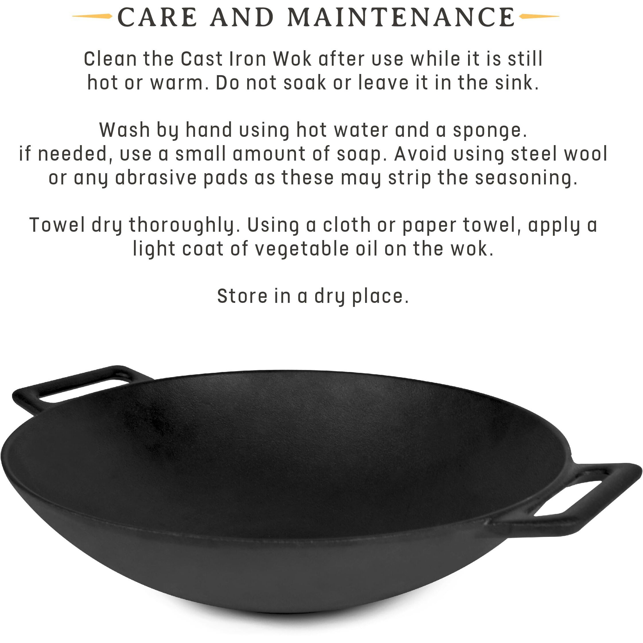 Jim Beam 12'' Pre Seasoned Heavy Duty Construction Cast Iron Grilling Wok, Griddle And Stir Fry Pan