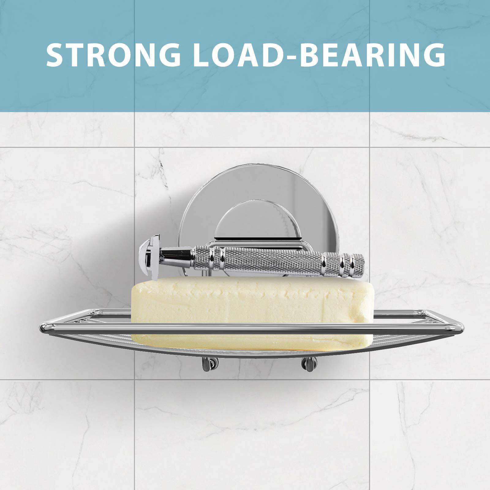 Top-Spring Super Powerful Vacuum Suction Cup Shower Soap Dish Holder, 304 Stainless Steel Bar Soap Sponge Holder For Shower, Bathroom And Kitchen Sink