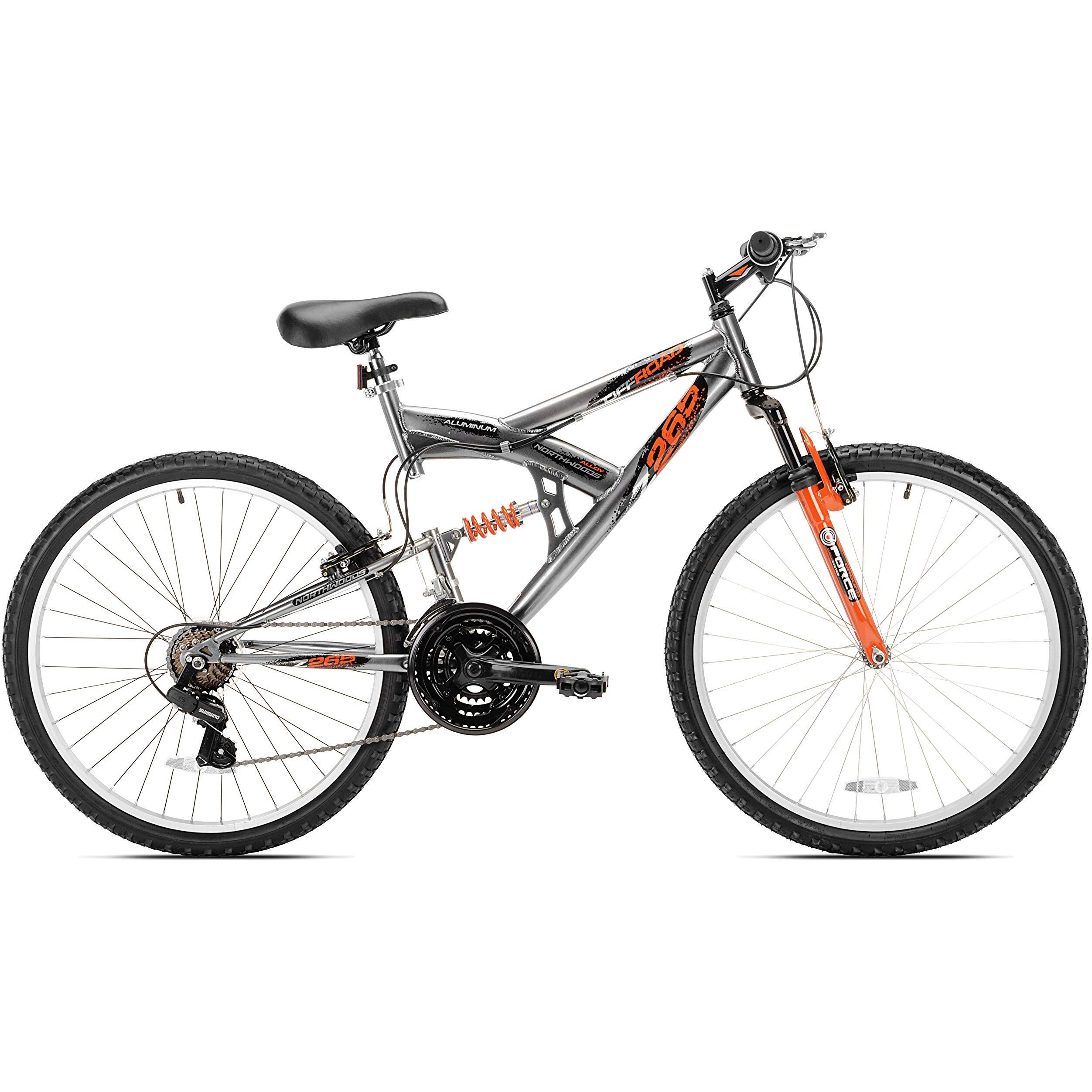 Northwoods Aluminum Full Suspension Mountain Bike, 26-Inch, Grey/Orange