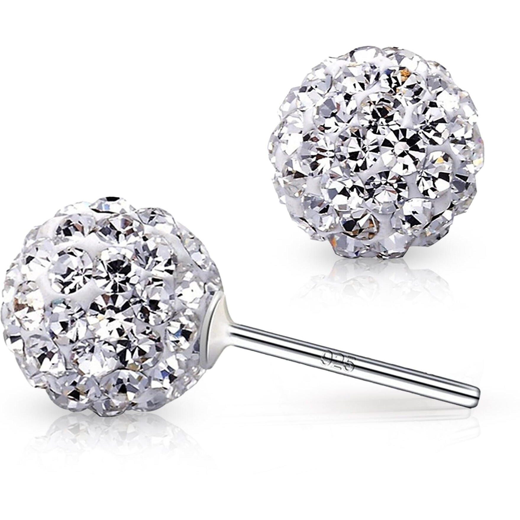 Crystal Line Azuria 925 Sterling Silver Earrings White Crystals Round Disco Ball Stud Earrings 8 Mm For Women