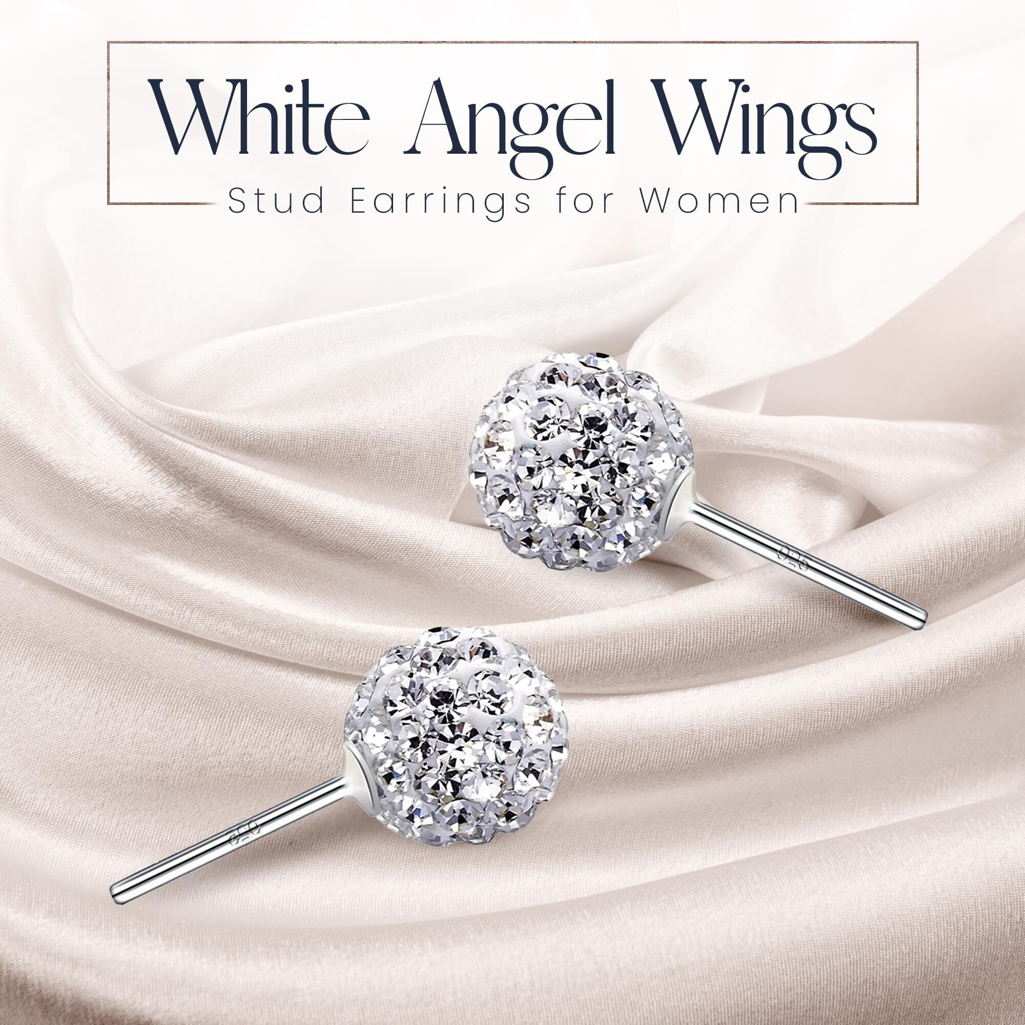 Crystal Line Azuria 925 Sterling Silver Earrings White Crystals Round Disco Ball Stud Earrings 8 Mm For Women
