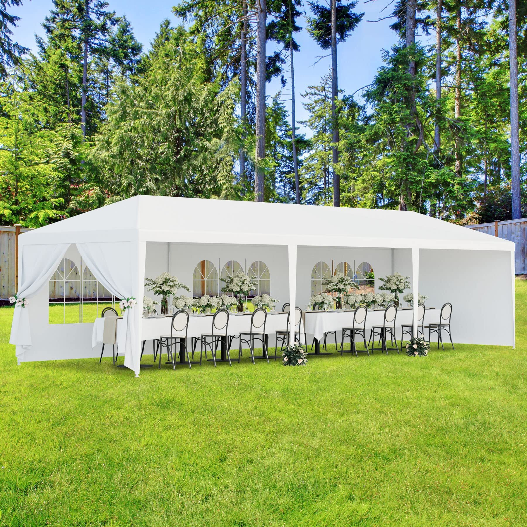 Lemy 10X30 Party Tent Outdoor Wedding Camping Canopy Heavy Duty Gazebo With Removable Sidewalls, Waterproof Shade Shelter For Backyard, Garden, Patio