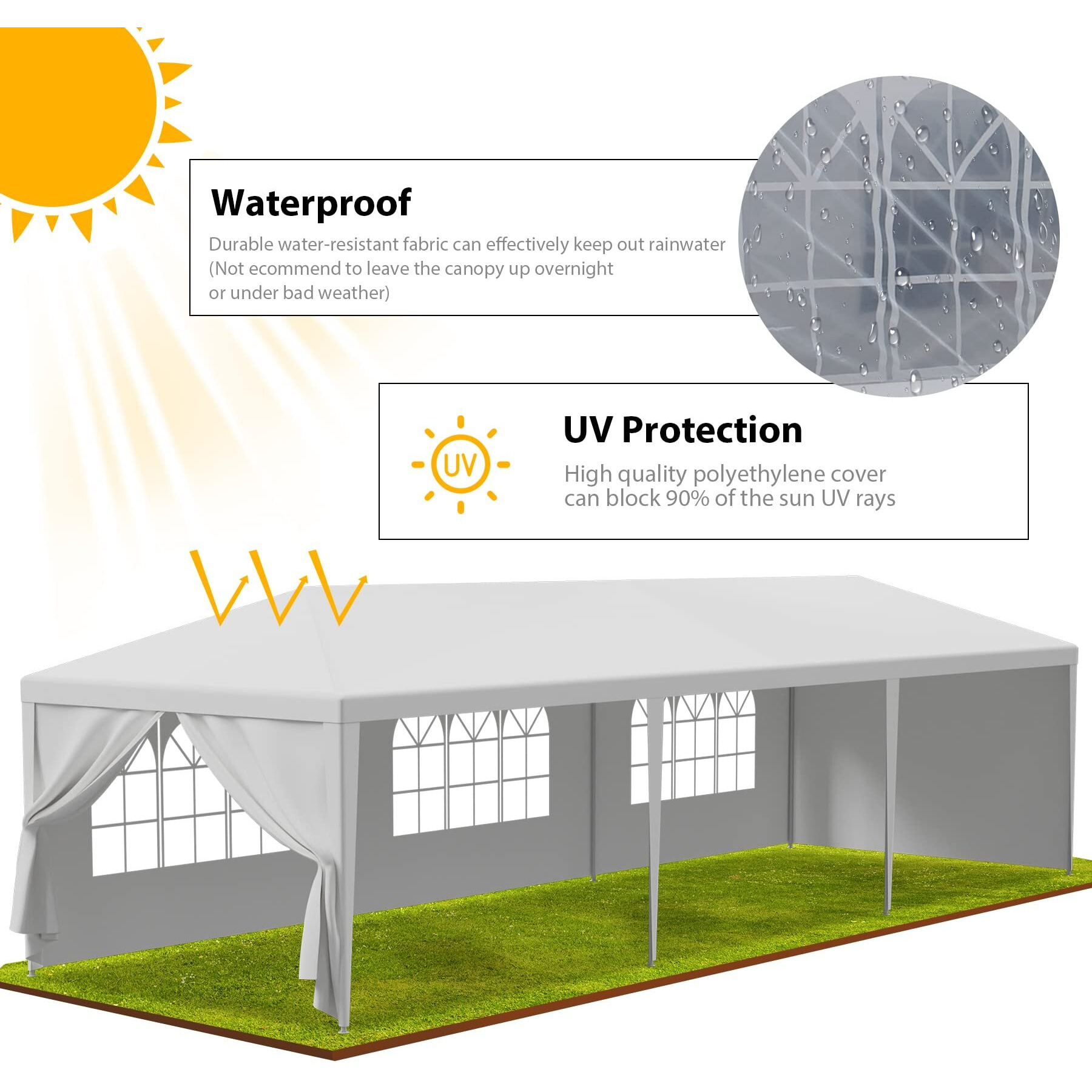 Lemy 10X30 Party Tent Outdoor Wedding Camping Canopy Heavy Duty Gazebo With Removable Sidewalls, Waterproof Shade Shelter For Backyard, Garden, Patio