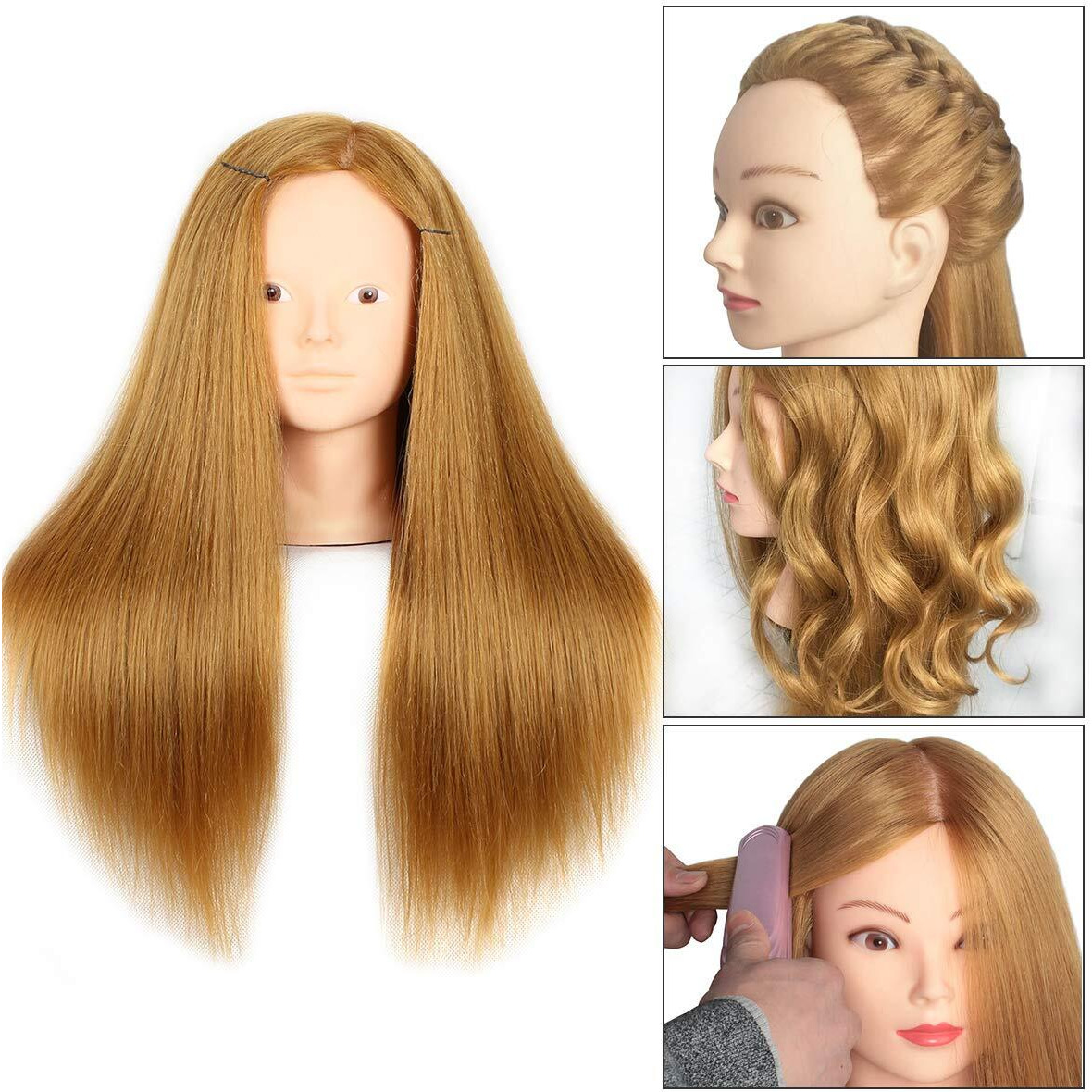 20 Inch Mannequin Head 60% Human Hair Styling Training Head Manikin Cosmetology Head Hair Hairdressing Training Face Makeup Practice Head 27