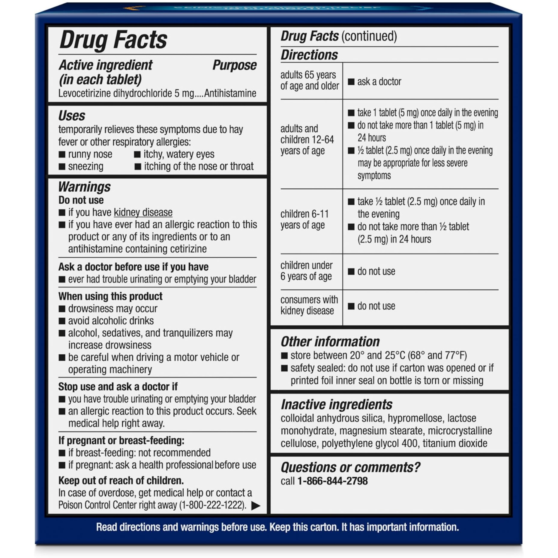 Xyzal Allergy Pills, 24-Hour Allergy Relief, 55-Count, Original Prescription Strength