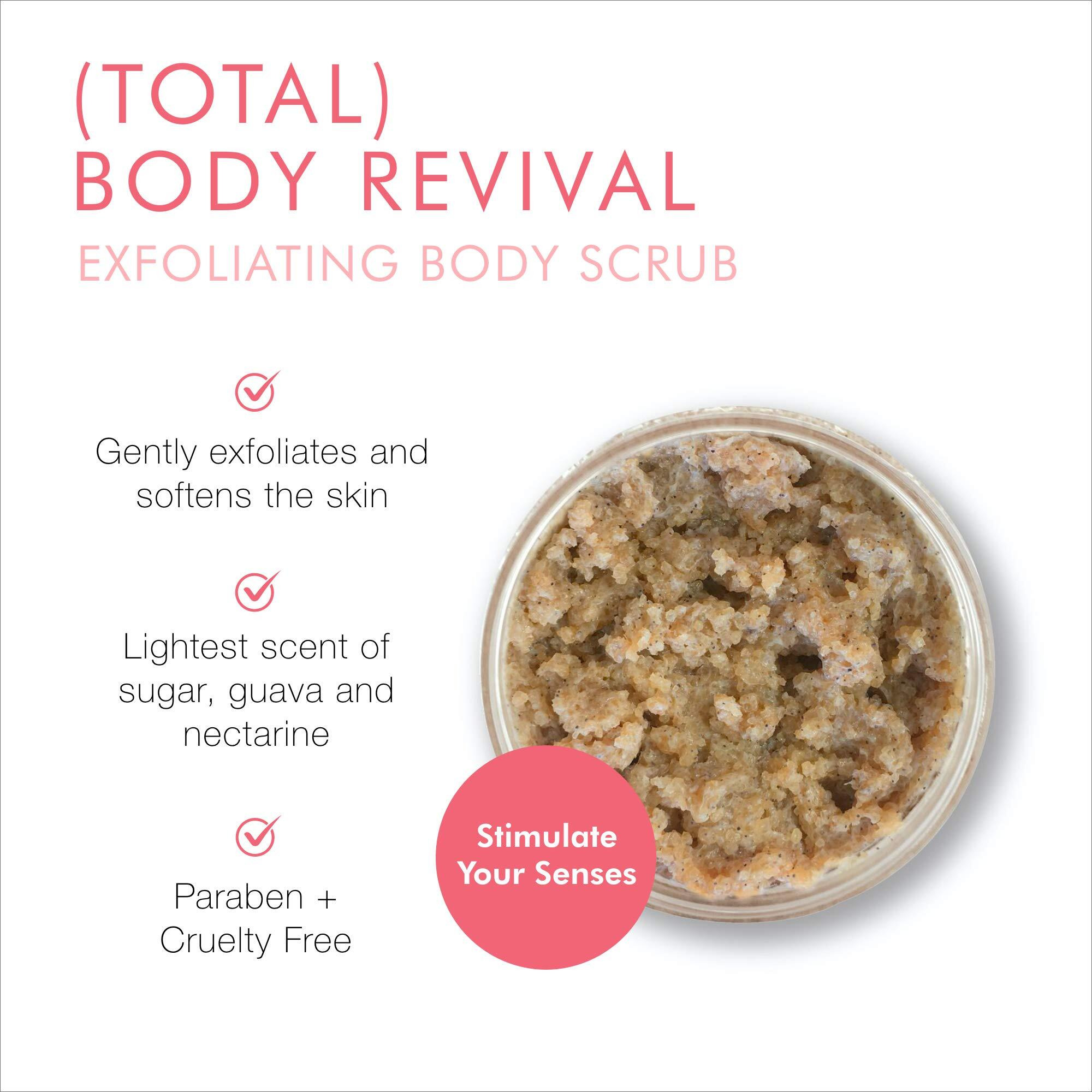 Beauty For Real (Total) Body Revival - Exfoliating Coffee Body Scrub - Softens Skin - With Raw Sugar & Organic Coffee - Light Scent Of Sugar, Guava & Nectarine - Made In The Usa - 6.0 Oz