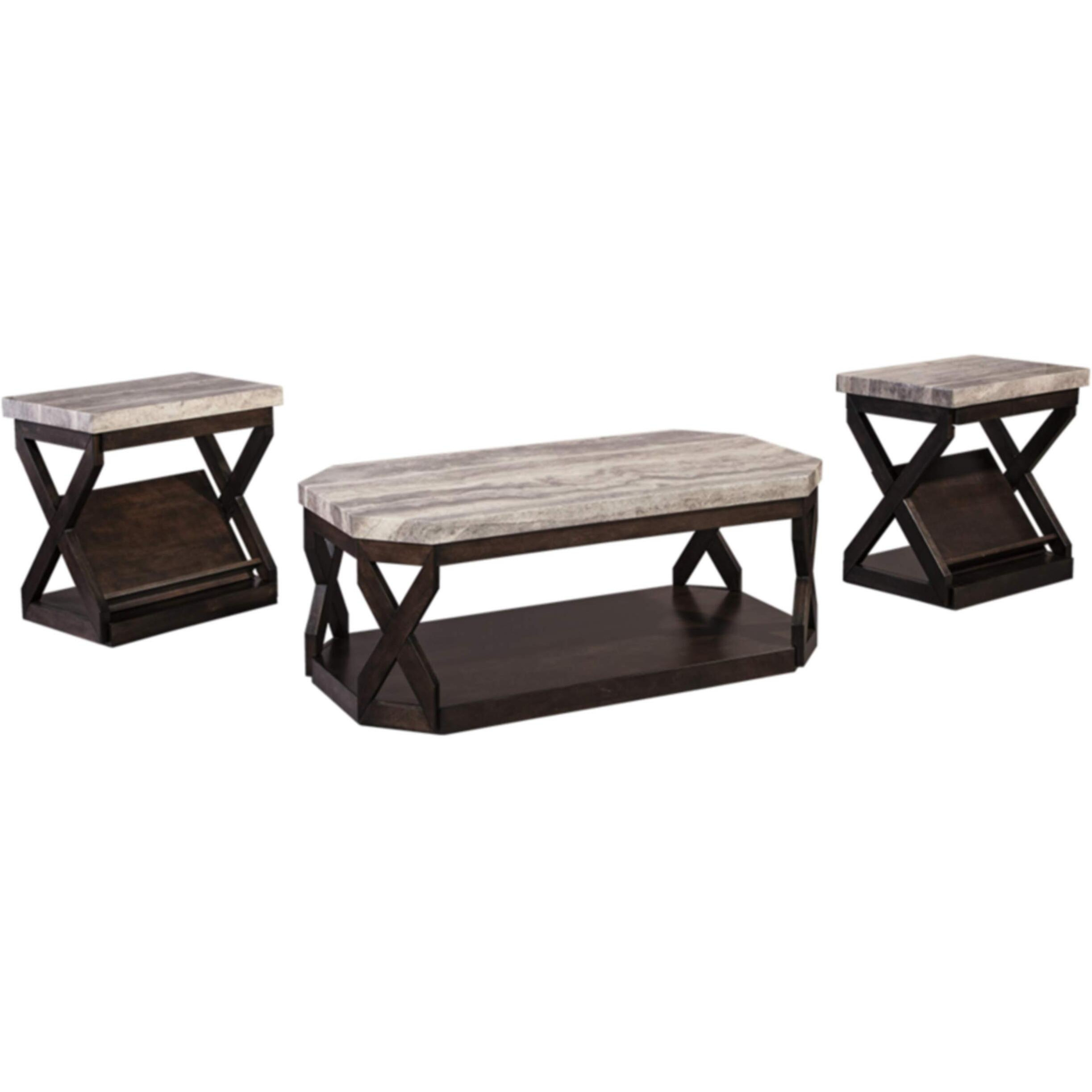 Signature Design By Ashley Radilyn Faux Marble 3-Piece Table Set, Includes Coffee Table And 2 End Tables, Gray & Brown