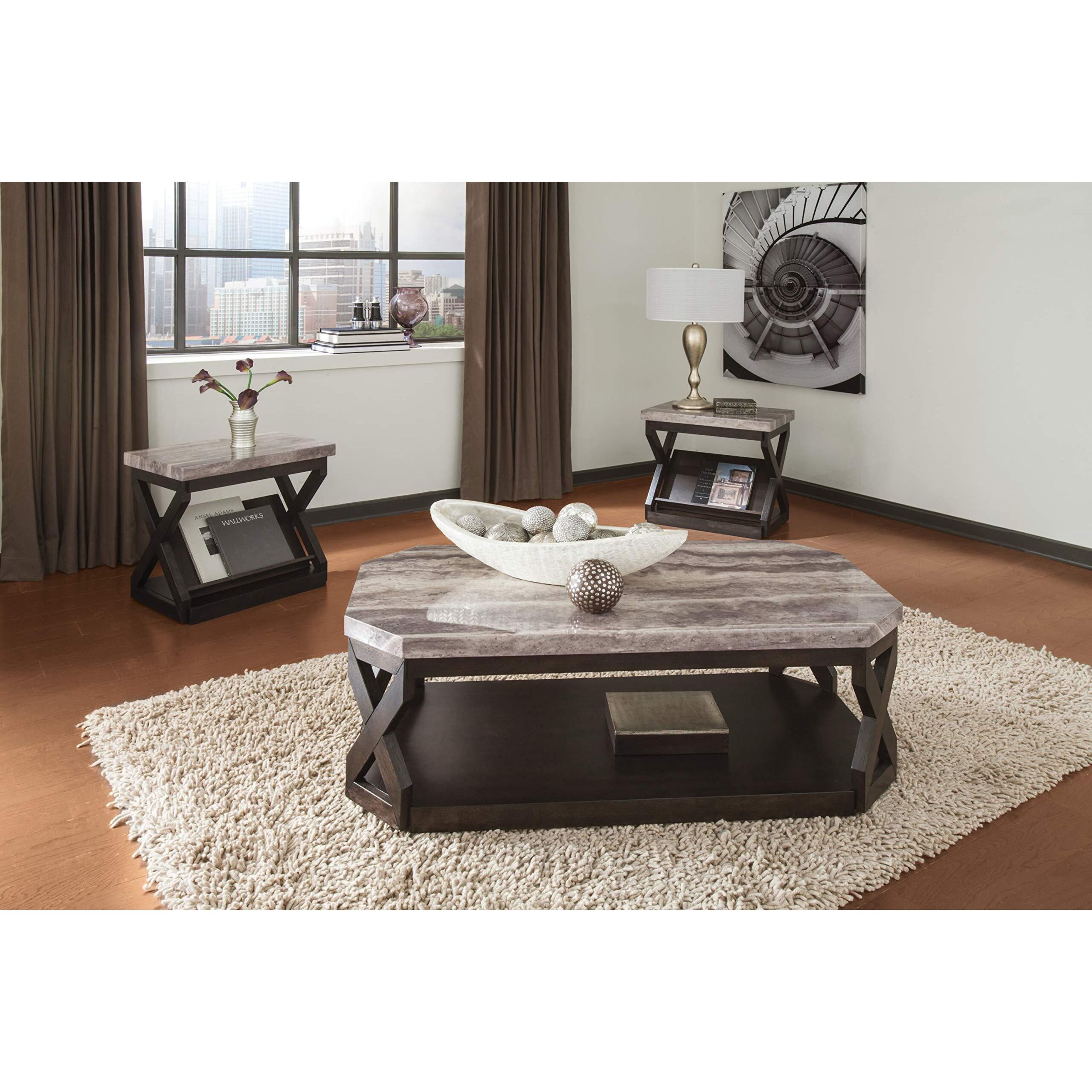 Signature Design By Ashley Radilyn Faux Marble 3-Piece Table Set, Includes Coffee Table And 2 End Tables, Gray & Brown