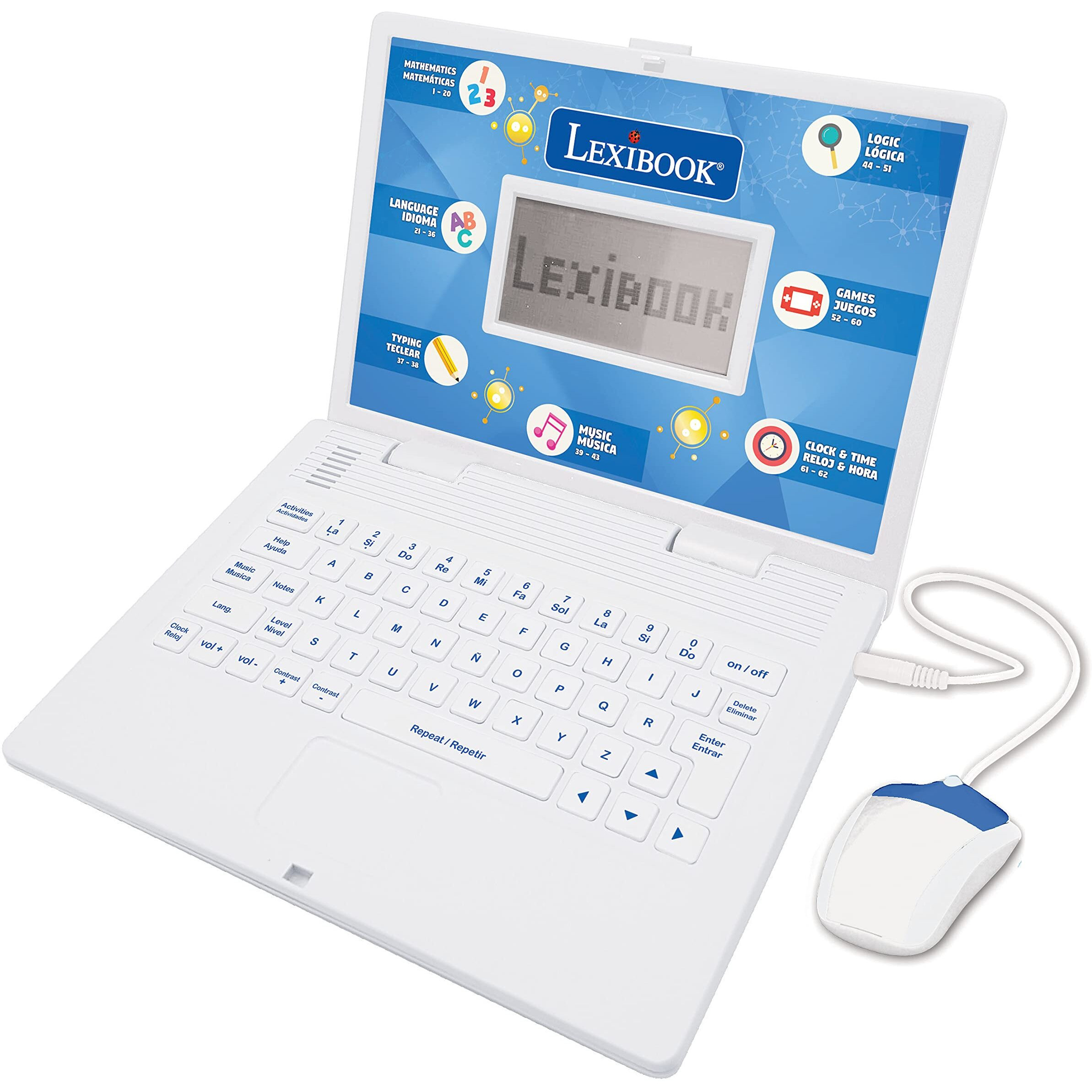 Lexibook - Educational And Bilingual Laptop Spanish/English - Toy For Children With 124 Activities To Learn Mathematics, Dactylography, Logic, Clock Reading, Play Games And Music - Jc598I2