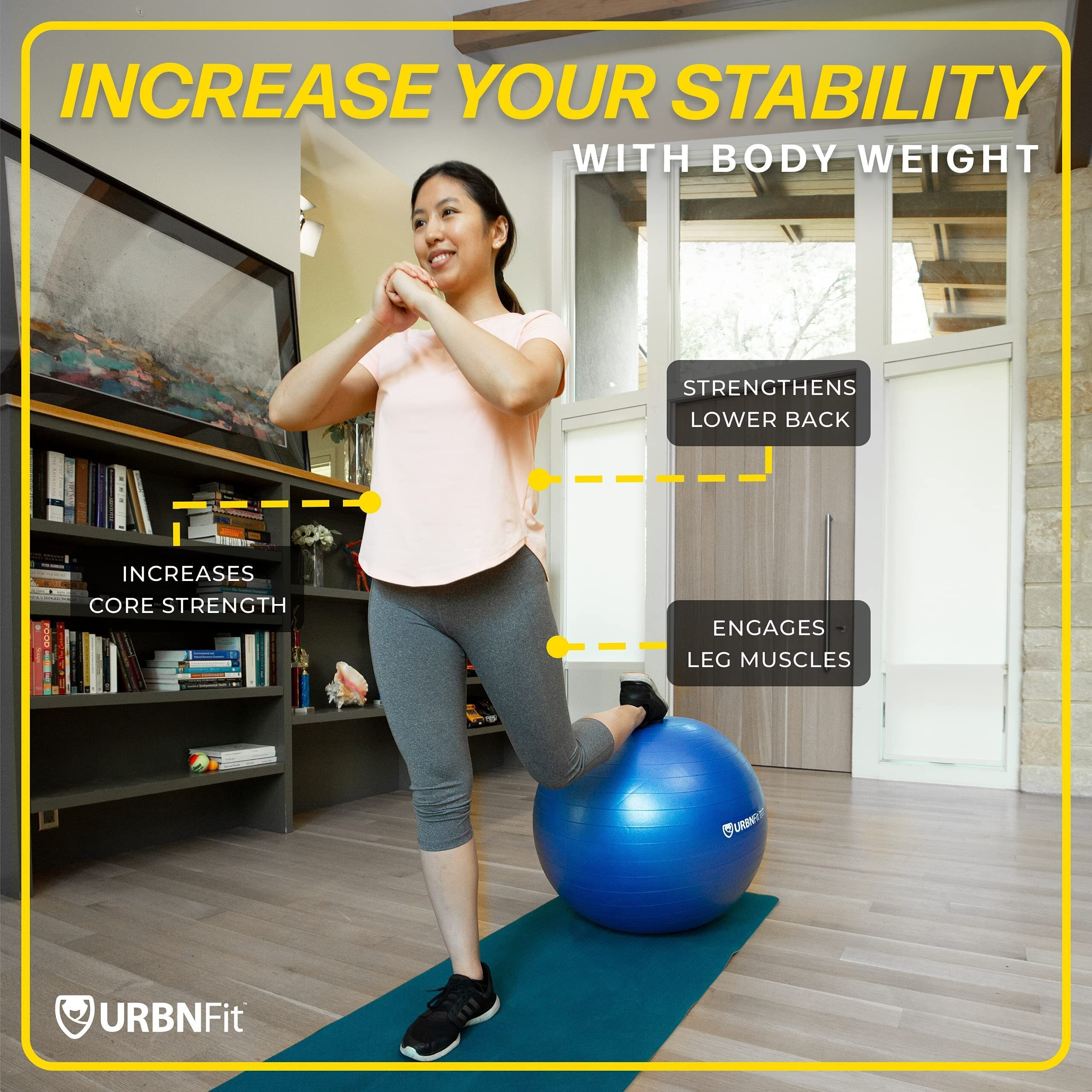 Urbnfit Exercise Ball - Yoga Ball In Multiple Sizes For Yoga, Pilates, Pregnancy, Stability - Anti-Burst Swiss Balance Ball W/Quick Pump - Office Ball Chair For Home And Gym - 26 Inch - Purple