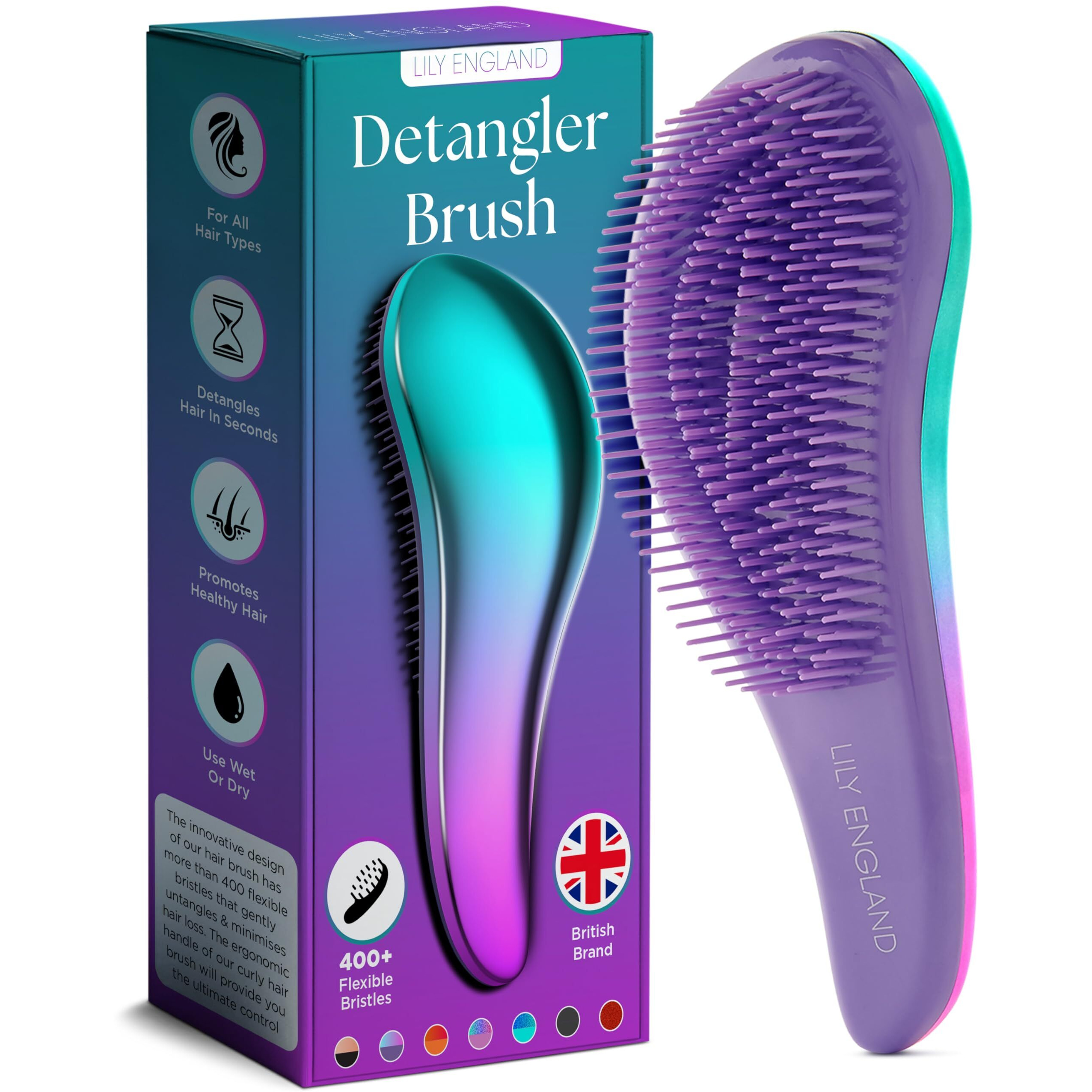 Lily England Detangler Brush For Curly Hair, Thick, Straight & Natural Hair - Gentle Detangling Hair Brush For Women, Kids & Toddlers With Flexible Bristles - Hairbrush For Wet & Dry Hair, Ombre