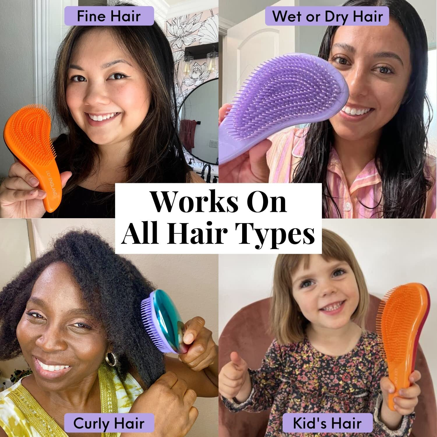 Lily England Detangler Brush For Curly Hair, Thick, Straight & Natural Hair - Gentle Detangling Hair Brush For Women, Kids & Toddlers With Flexible Bristles - Hairbrush For Wet & Dry Hair, Ombre
