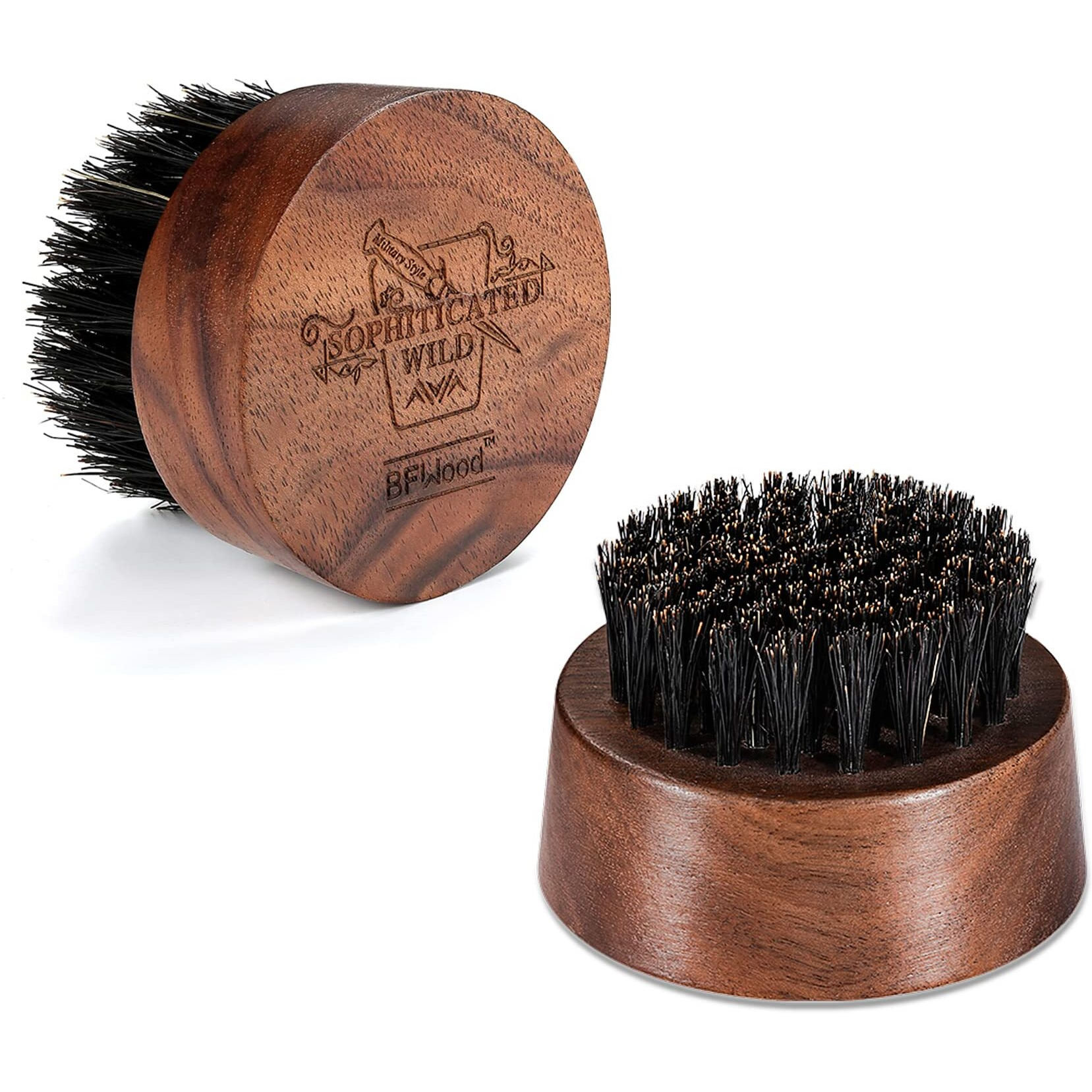 Bfwood Beard Brush For Men - Boar Bristles Small And Round - Black Walnut Wood