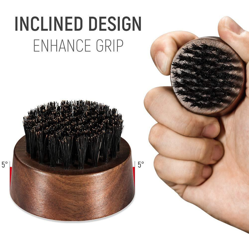 Bfwood Beard Brush For Men - Boar Bristles Small And Round - Black Walnut Wood