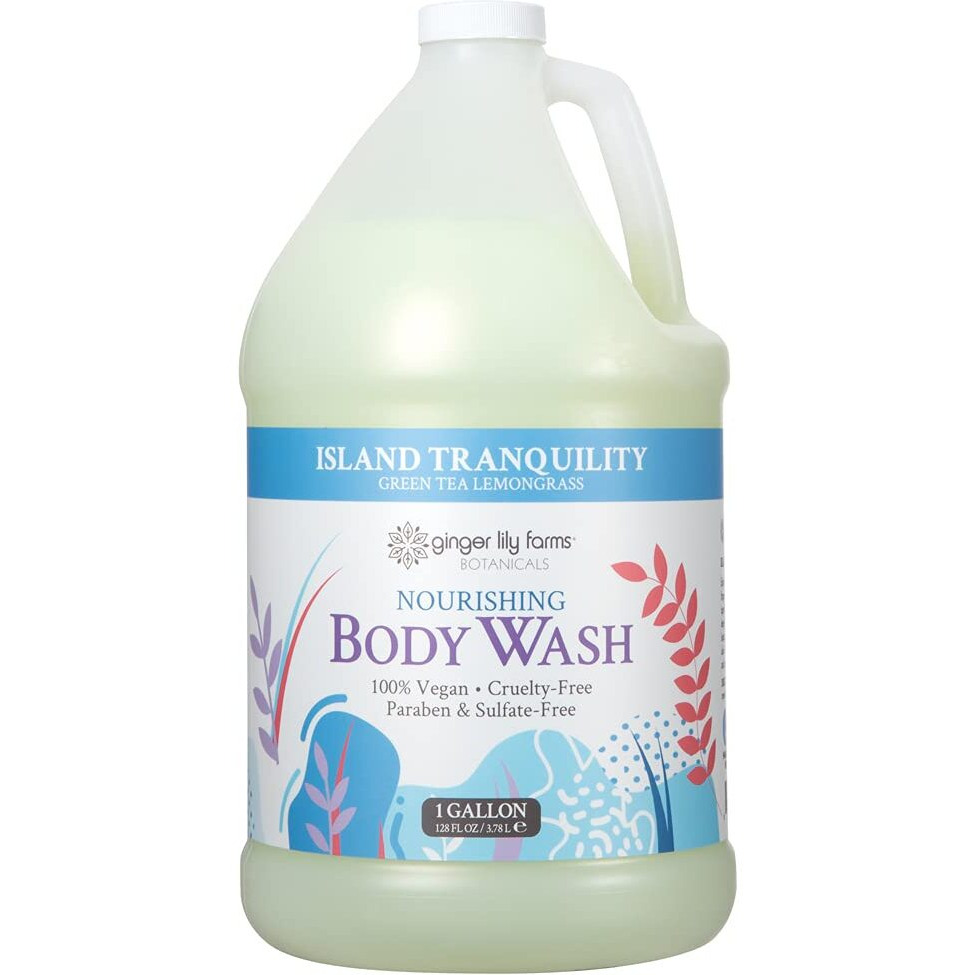 Ginger Lily Farms Botanicals Nourishing Body Wash, Island Tranquility, 100% Vegan & Cruelty-Free, Green Tea & Lemongrass Scent, 1 Gallon Refill (128 Fl. Oz.)