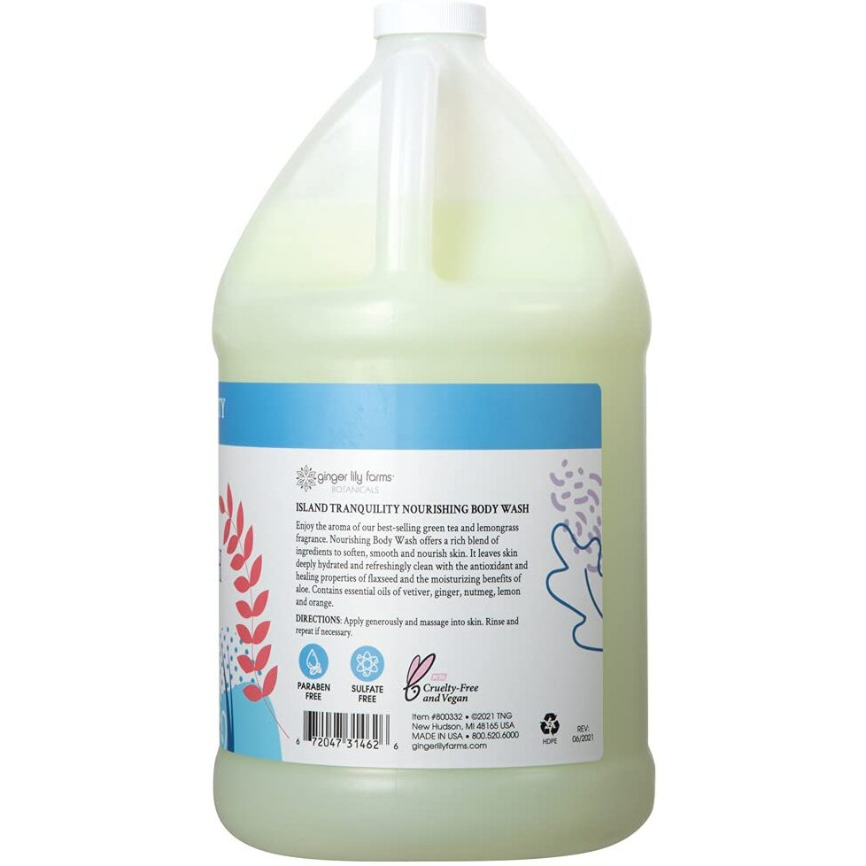 Ginger Lily Farms Botanicals Nourishing Body Wash, Island Tranquility, 100% Vegan & Cruelty-Free, Green Tea & Lemongrass Scent, 1 Gallon Refill (128 Fl. Oz.)